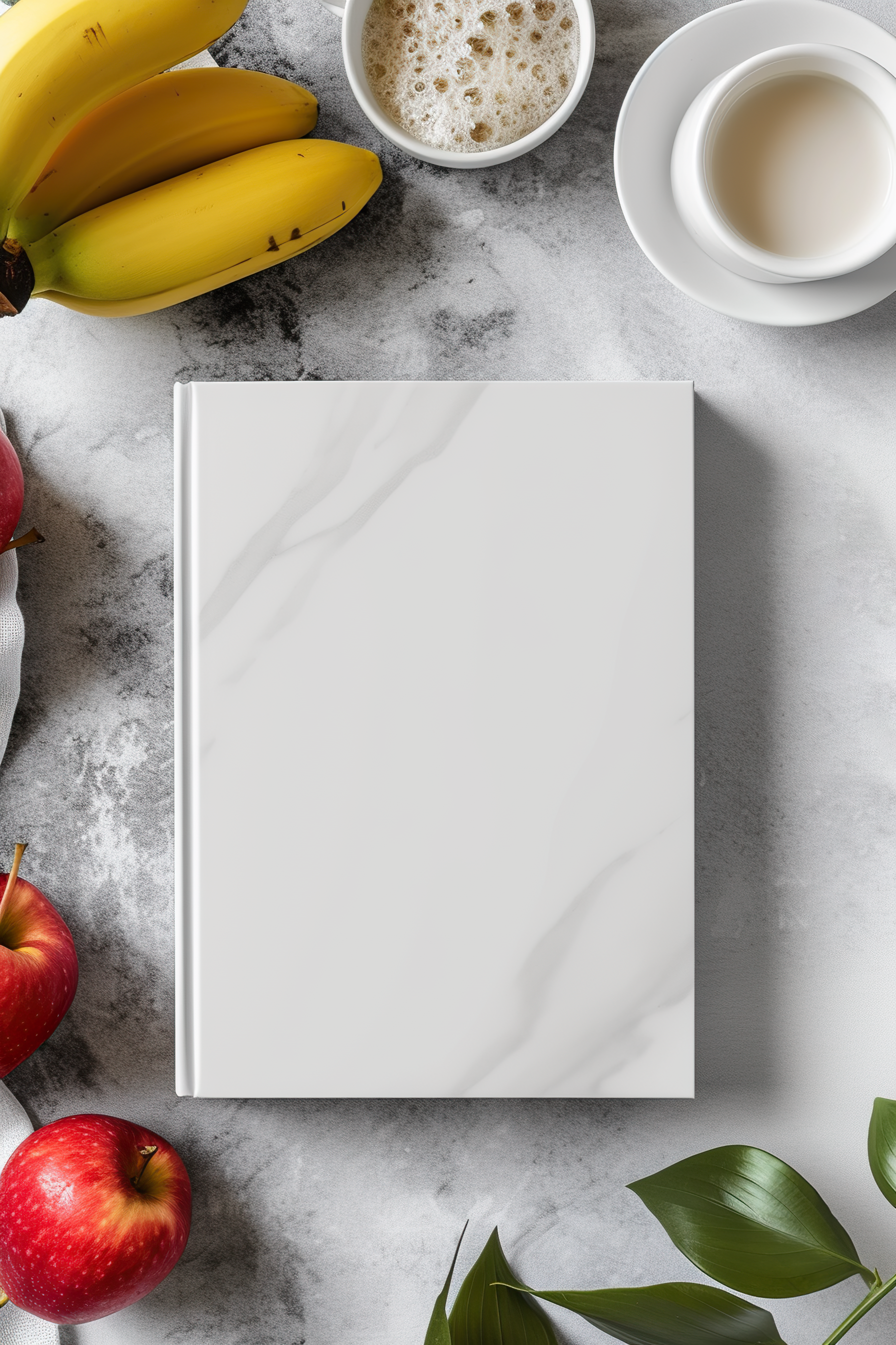Hardcover journal blank mockup with fruits