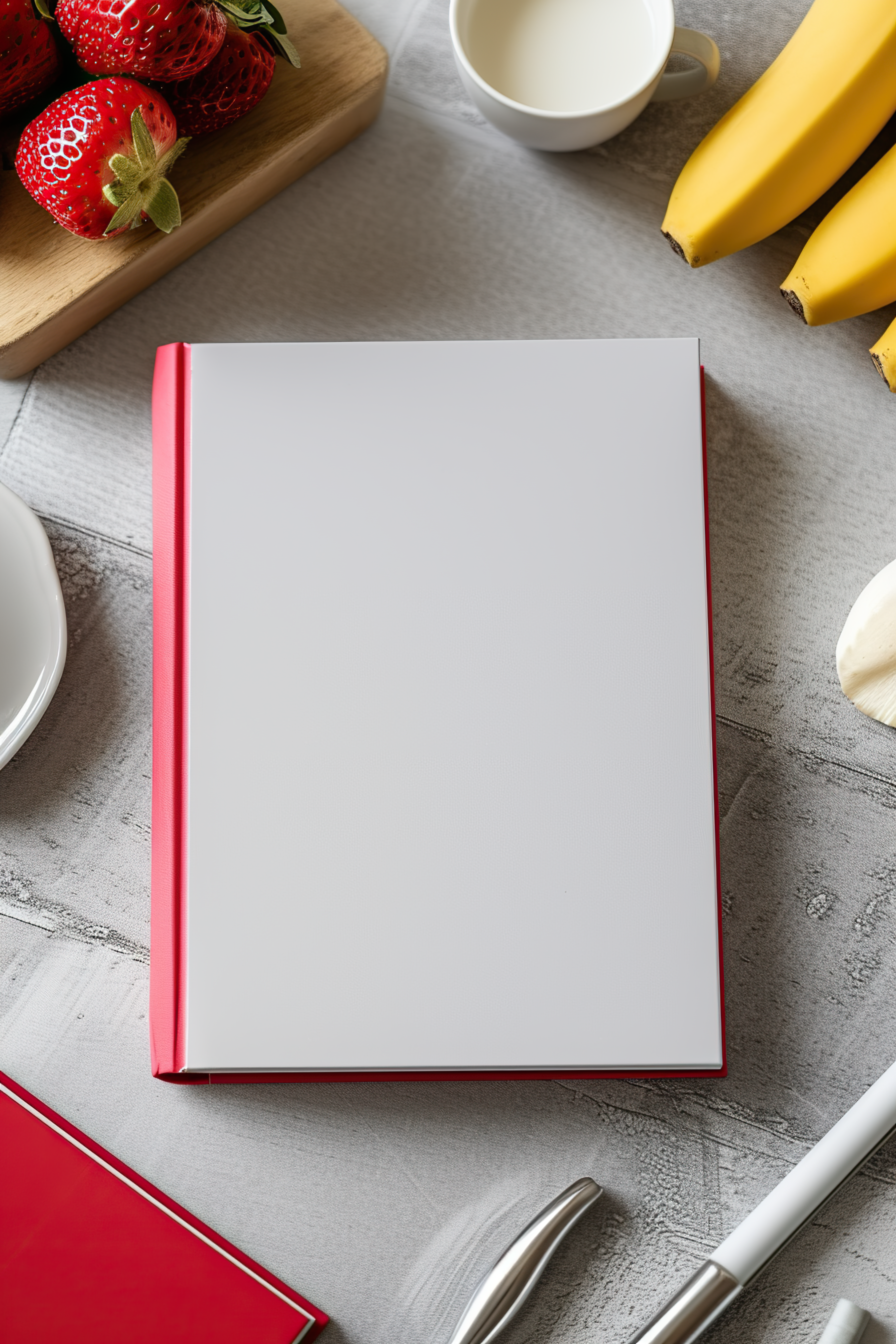Hardcover journal blank mockup with fruits