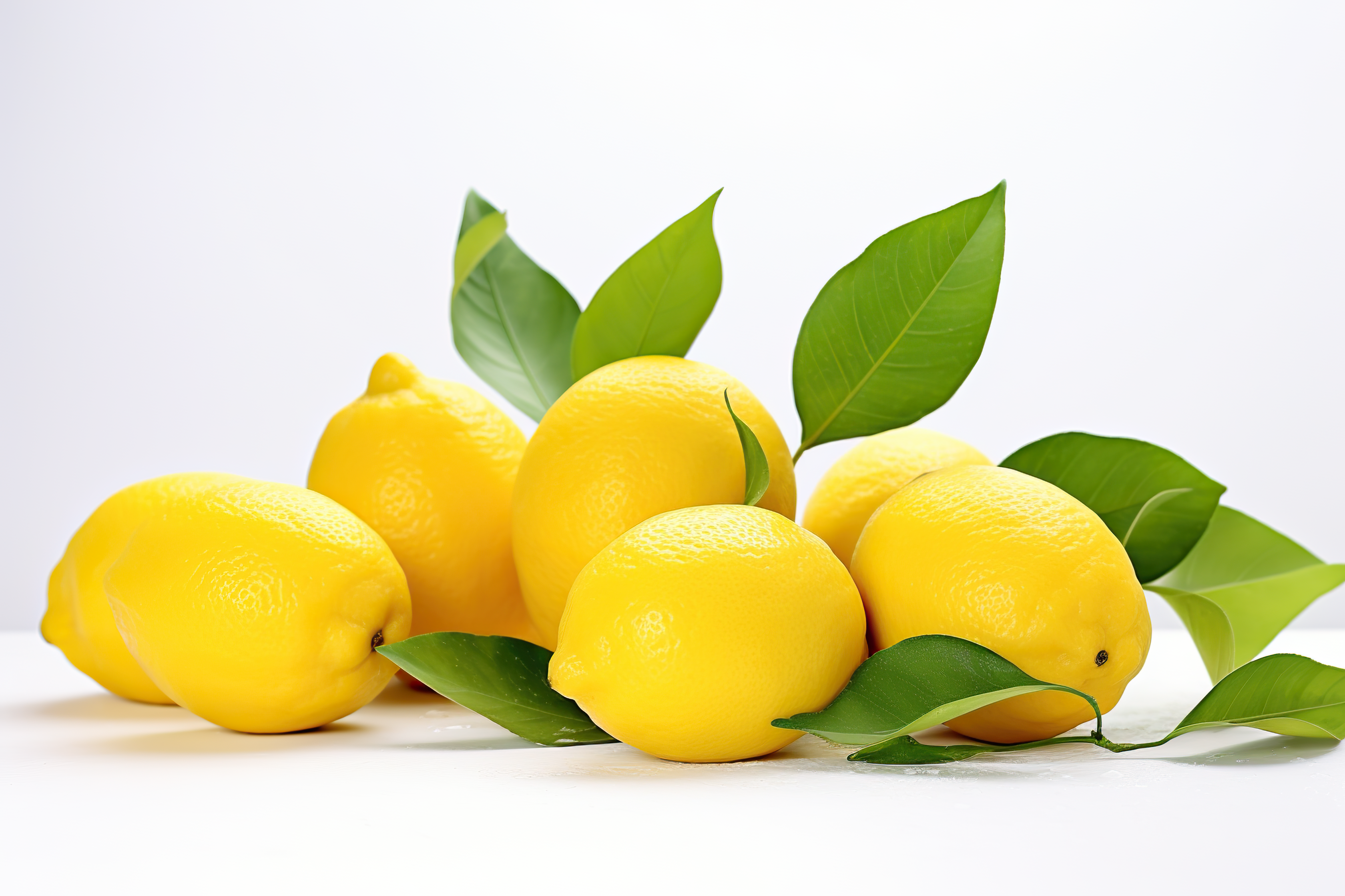 Juicy lemon with leaves isolated on white background