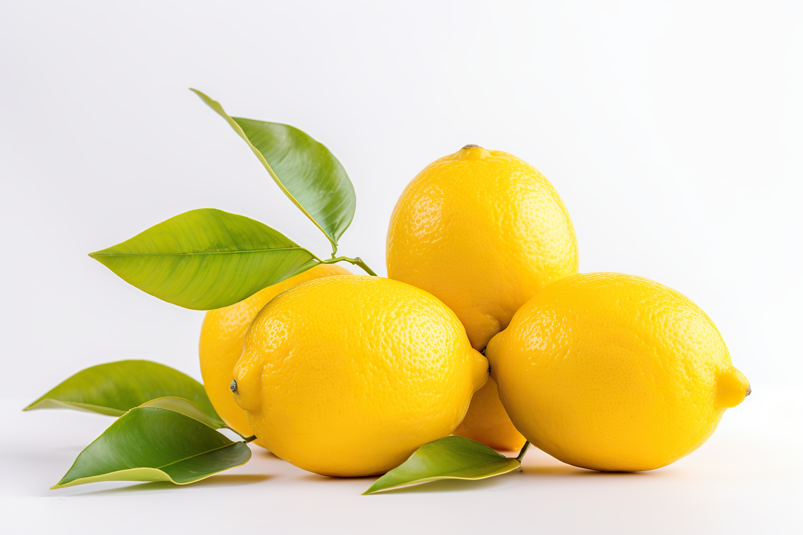 Juicy lemon with leaves isolated on white background