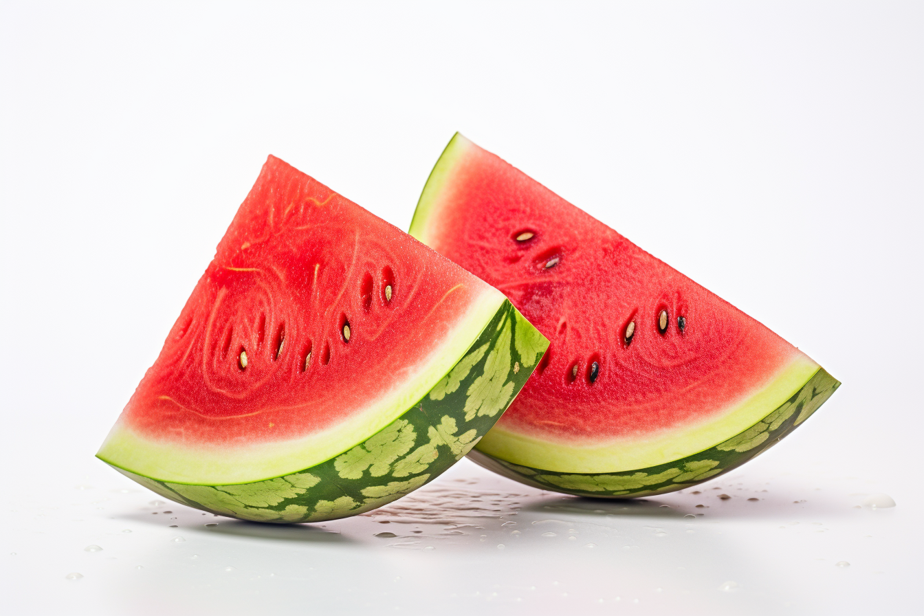 Juicy watermelon slices isolated on white background