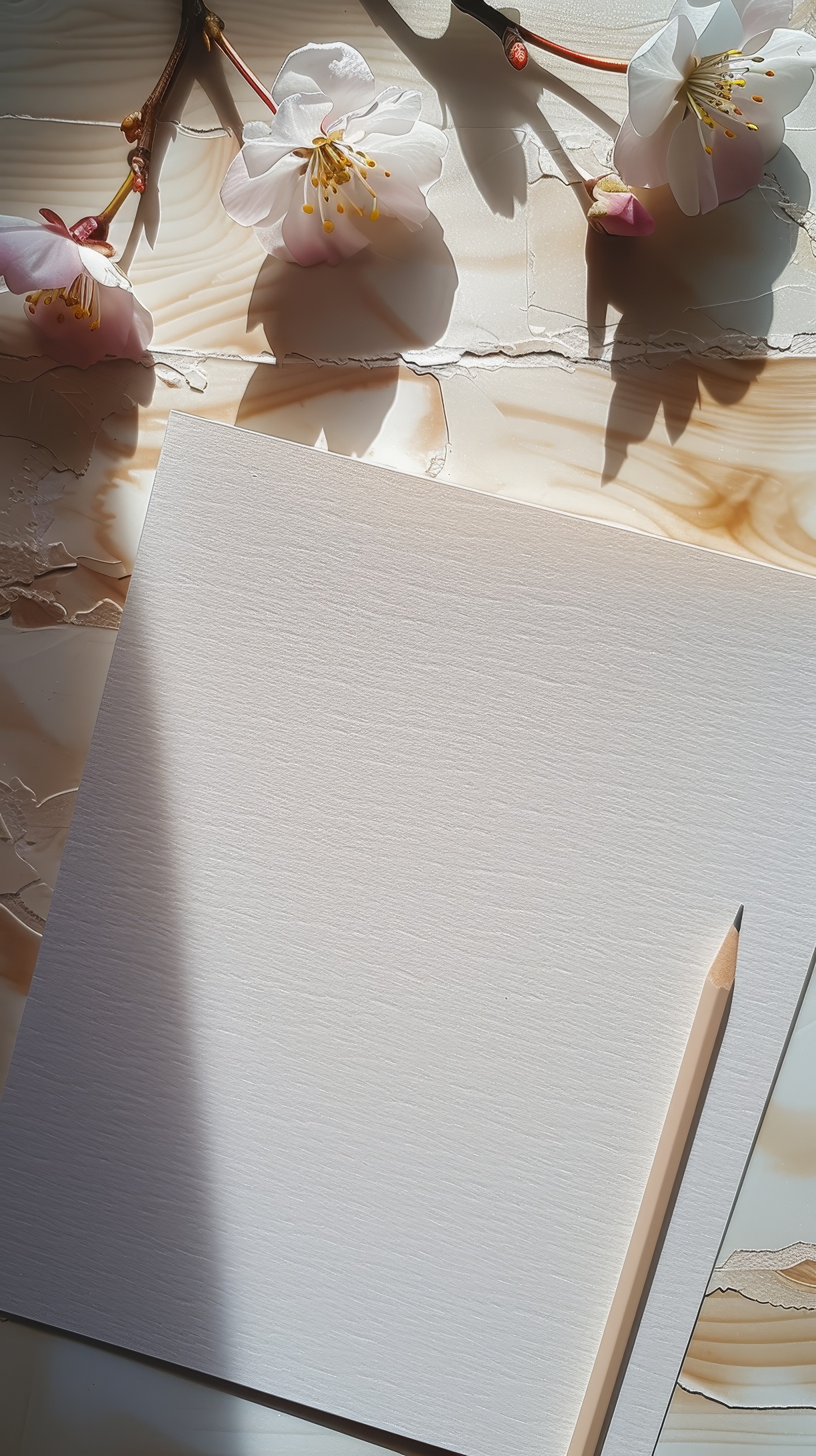 Love letter with flowers and pencil on the wooden table