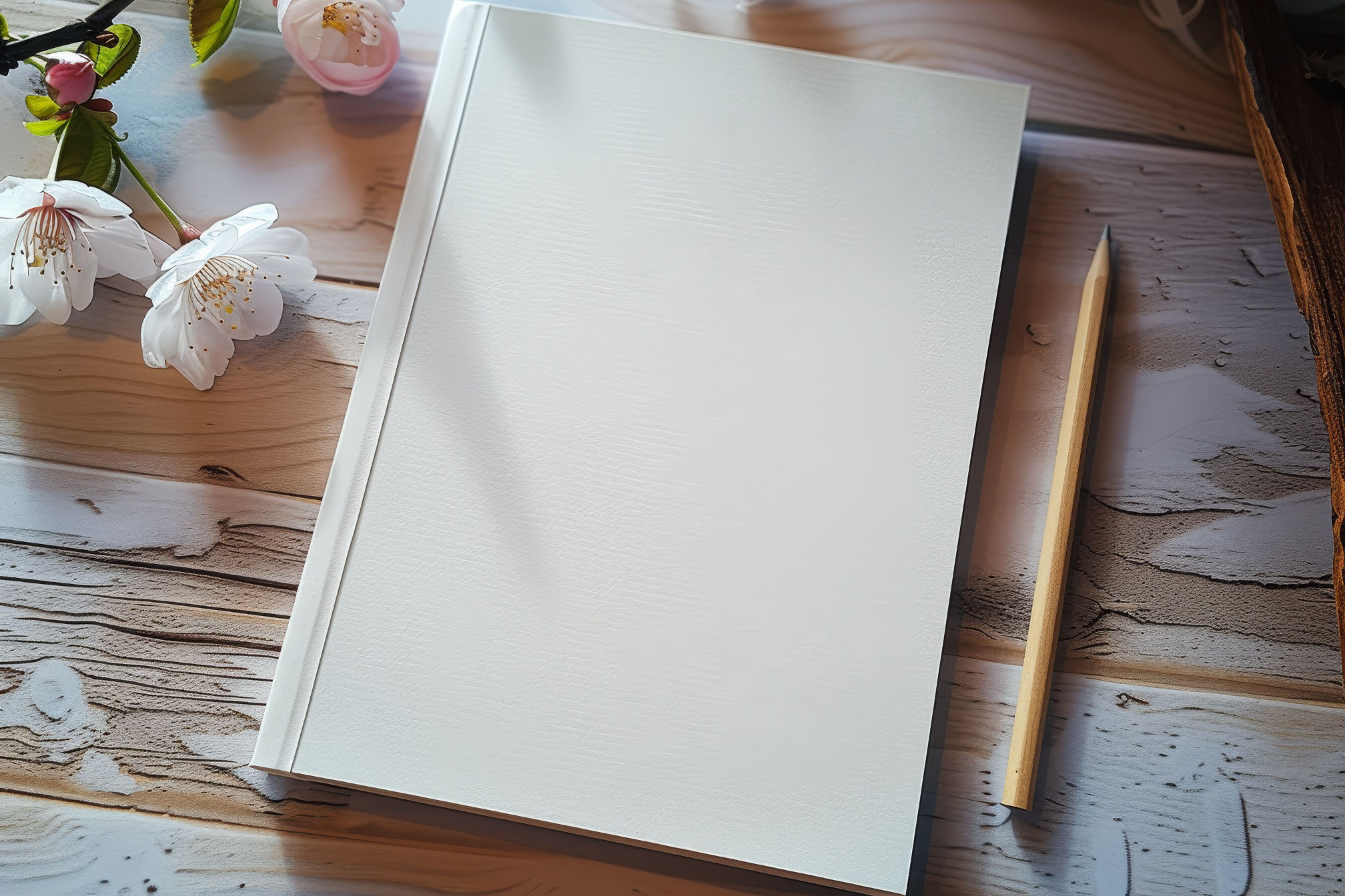 Love letter with flowers and pencil on the wooden table