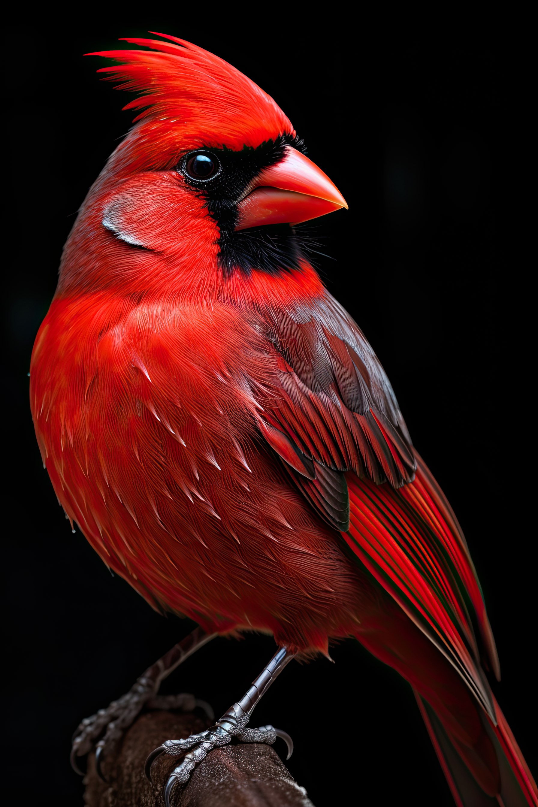 Male Red Northern Cardinal Perched with Dark Background