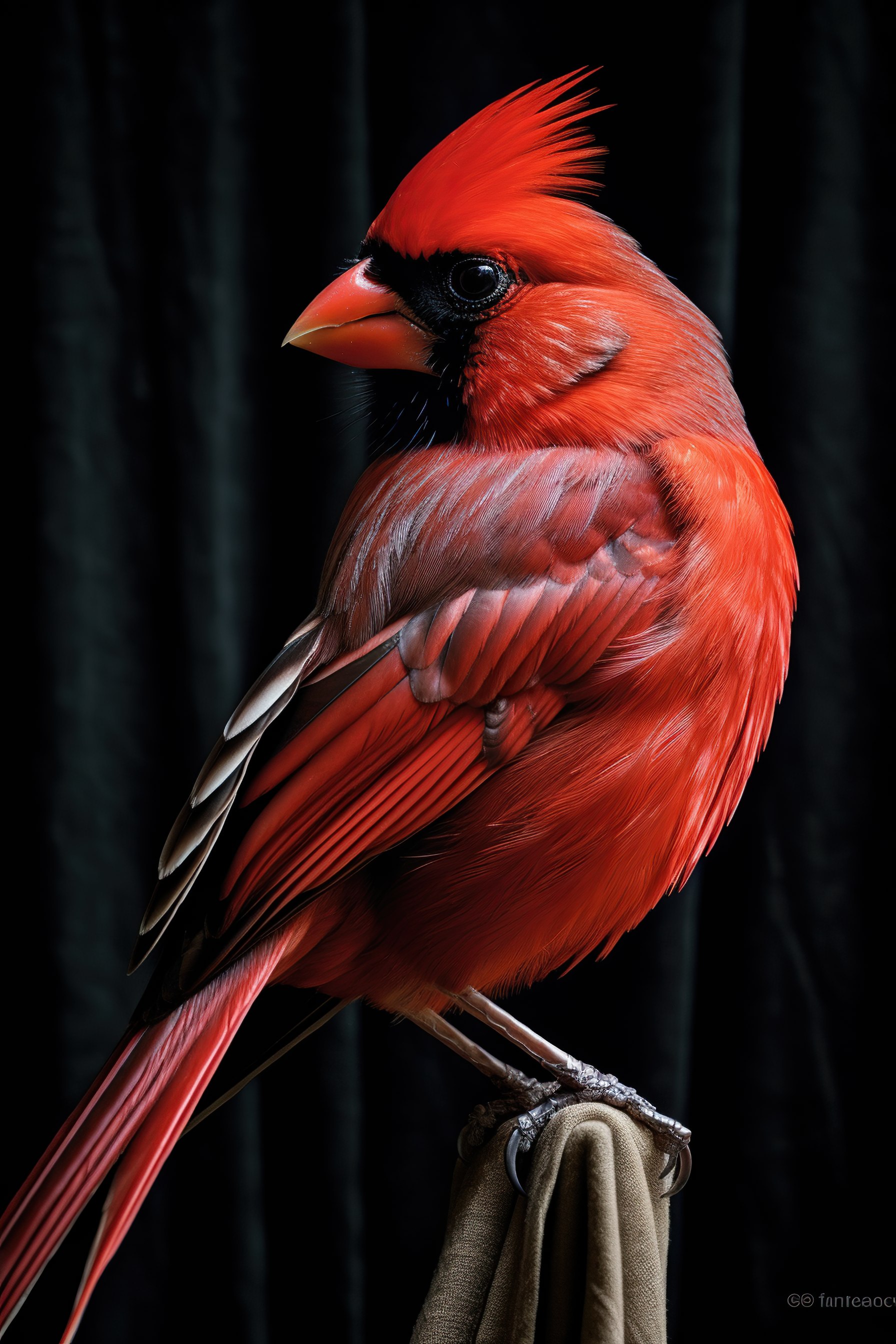 Male Red Northern Cardinal Perched with Dark Background