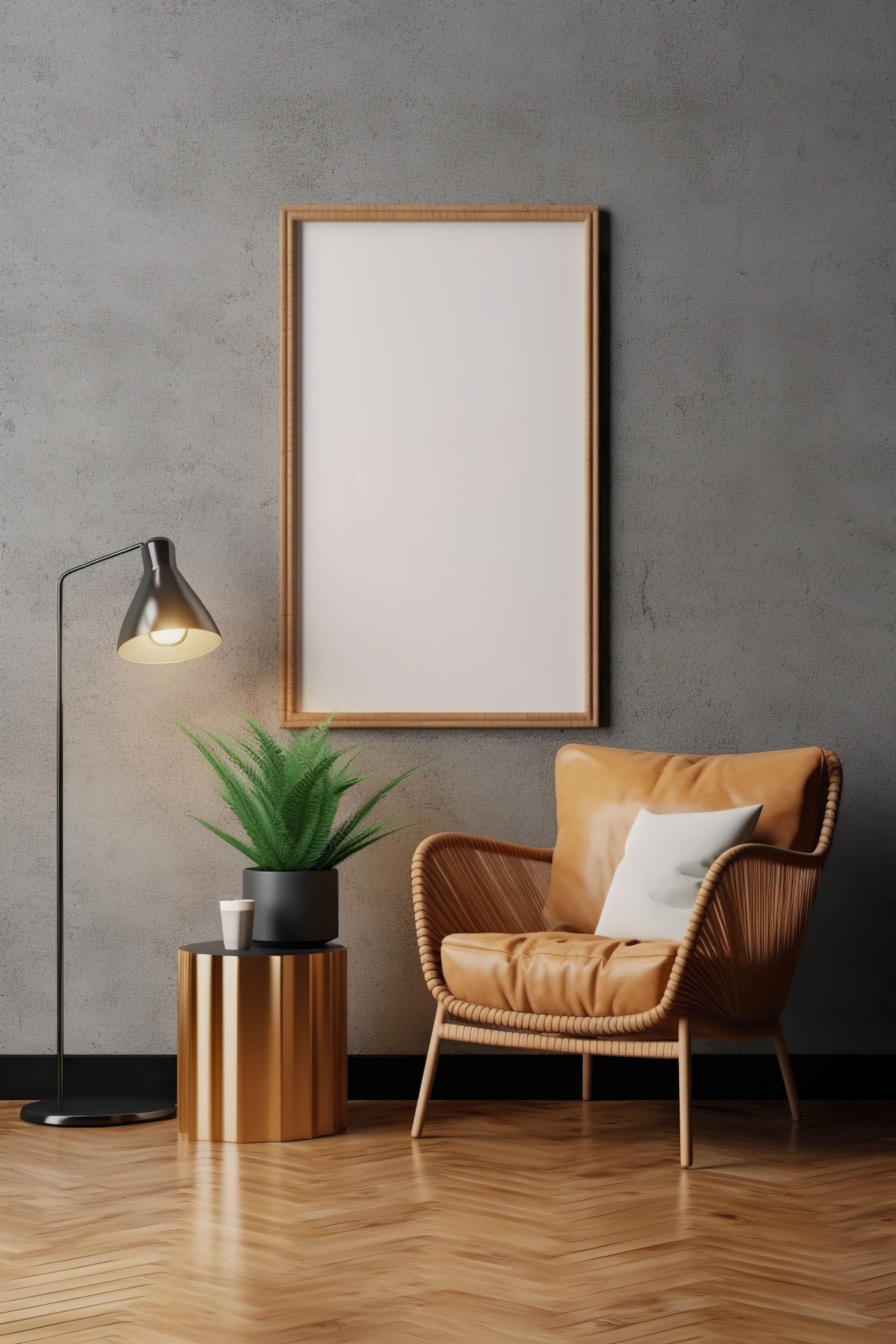 Mock up poster frame in modern interior background, living room, 3D render, 3D illustration