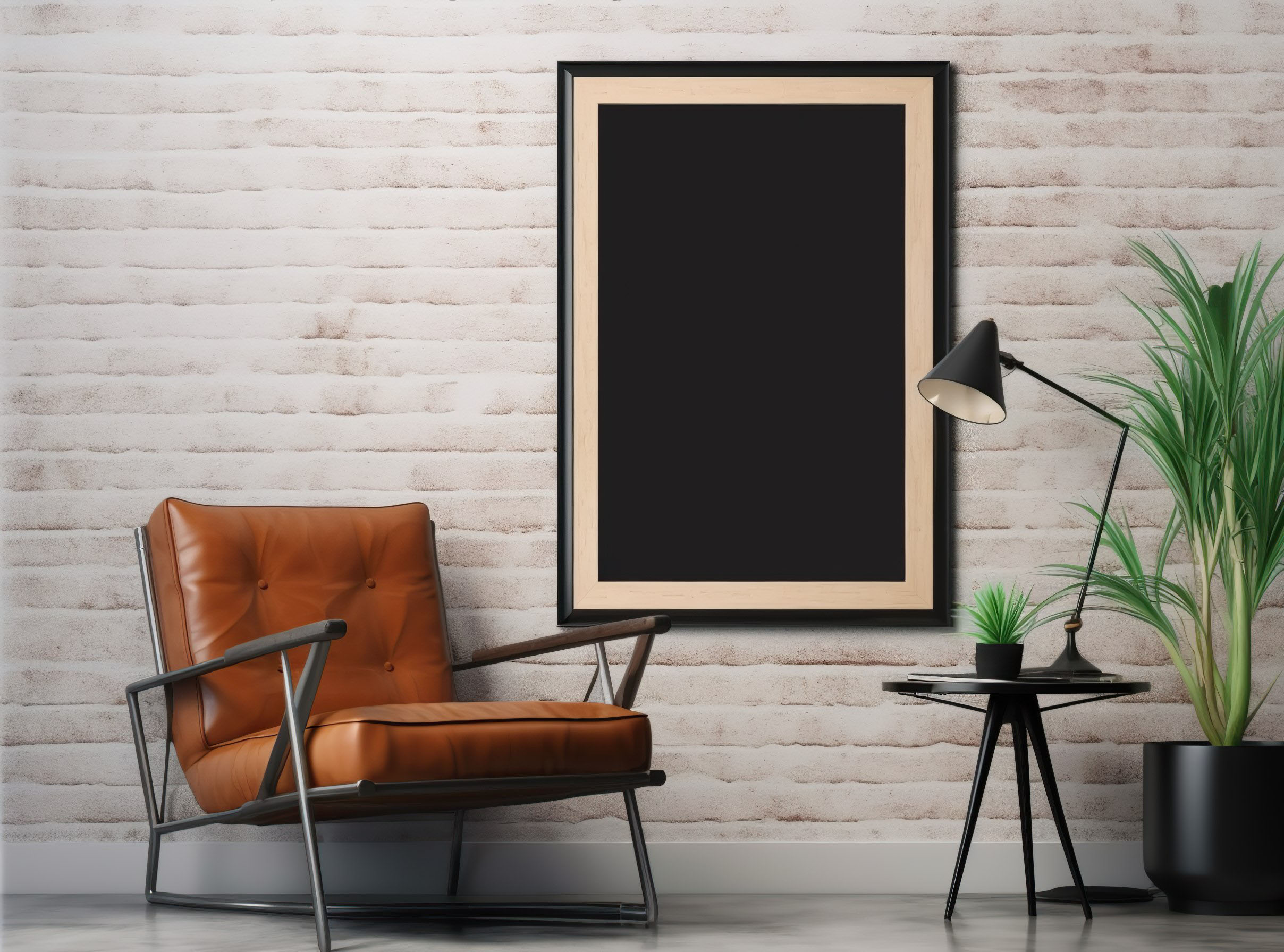 Mock up poster frame in modern interior background, living room, 3D render, 3D illustration