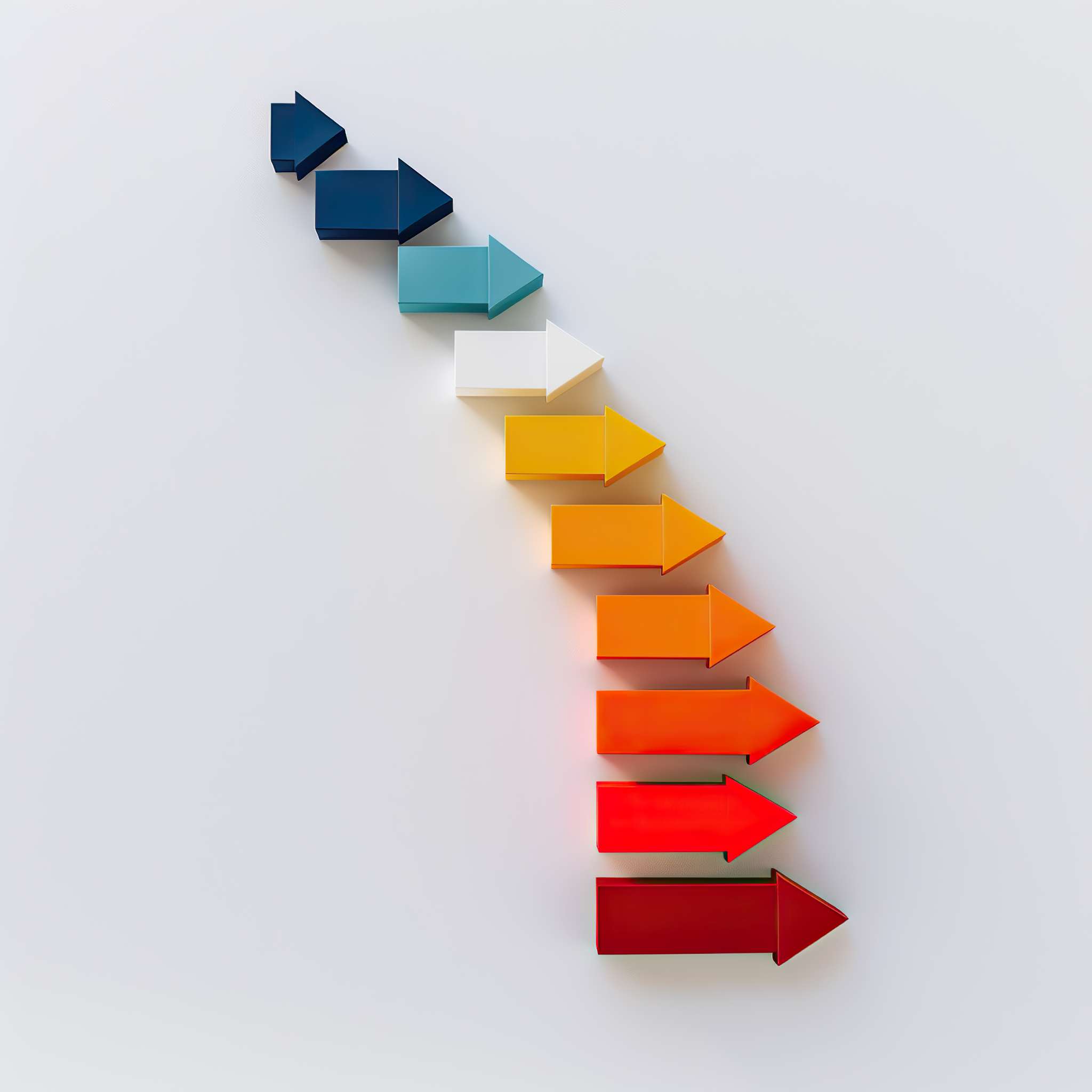 Multi colored 3d arrows on light background