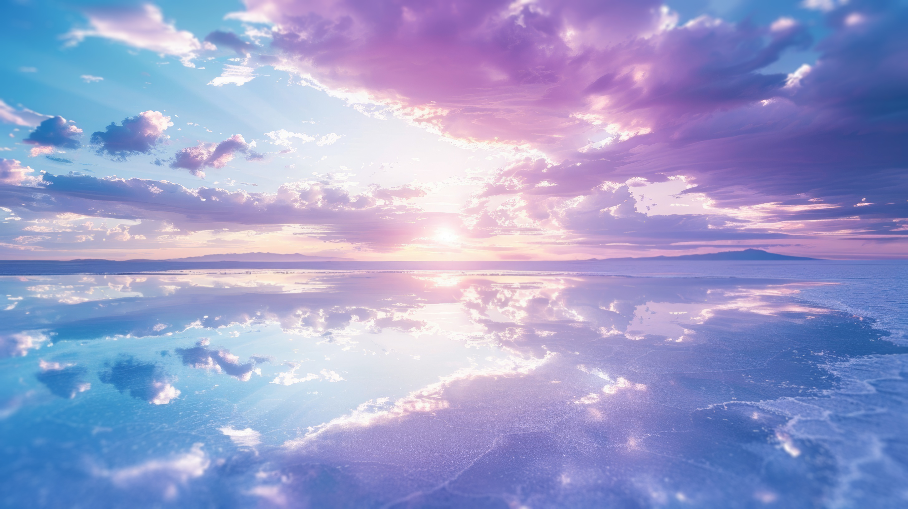 Ocean view, blue and purple sky with white clouds