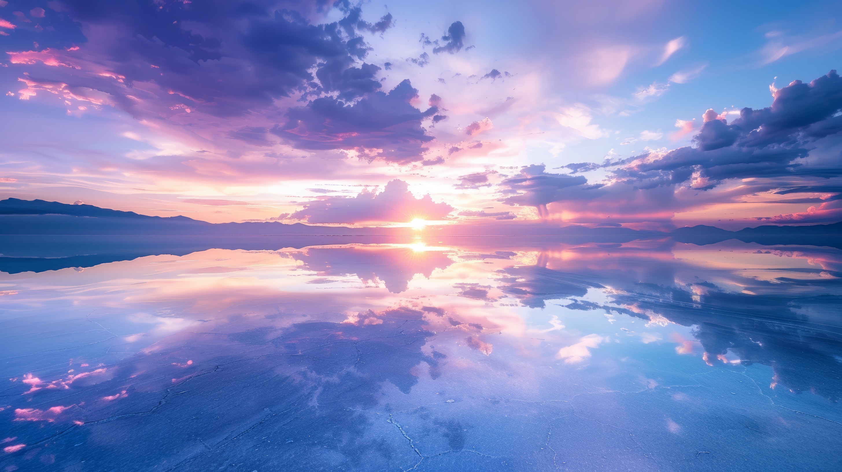 Ocean view, blue and purple sky with white clouds