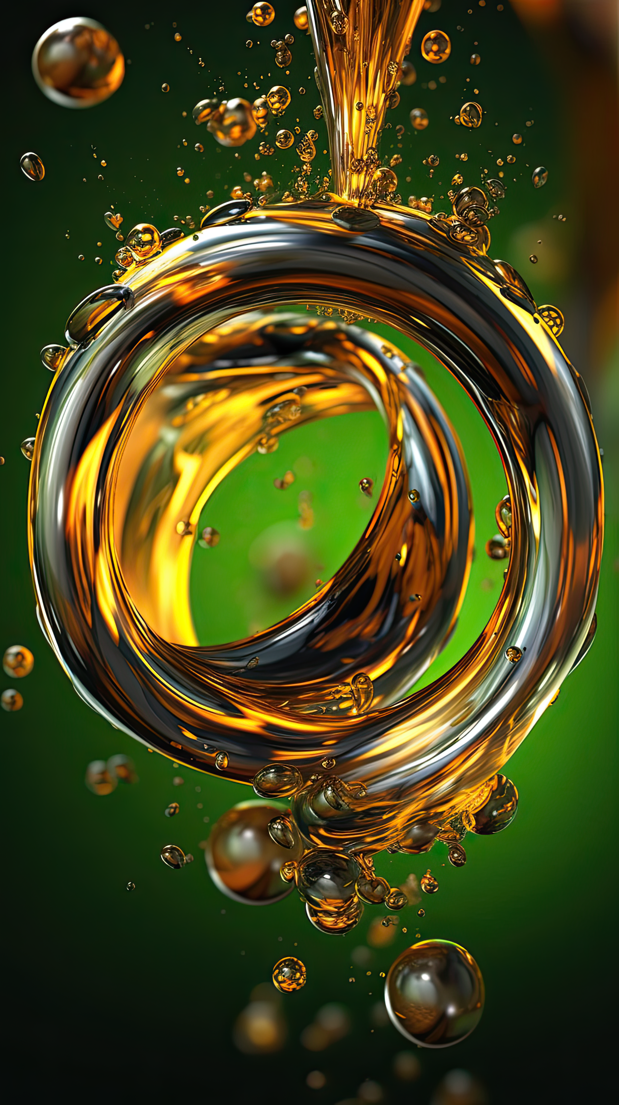 Olive or engine oil drops on green gradient background
