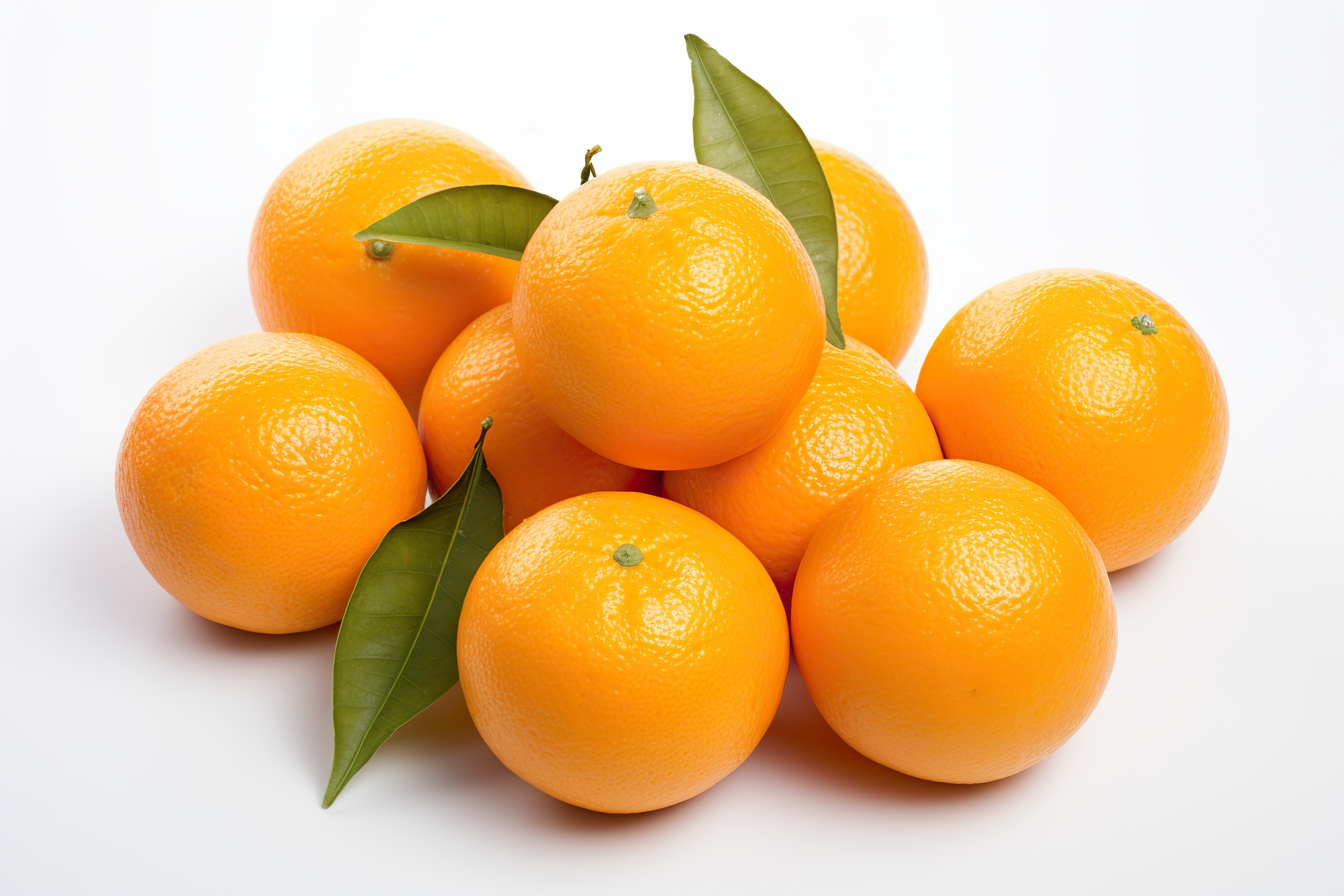 Orange fruit with leaves isolated on white background