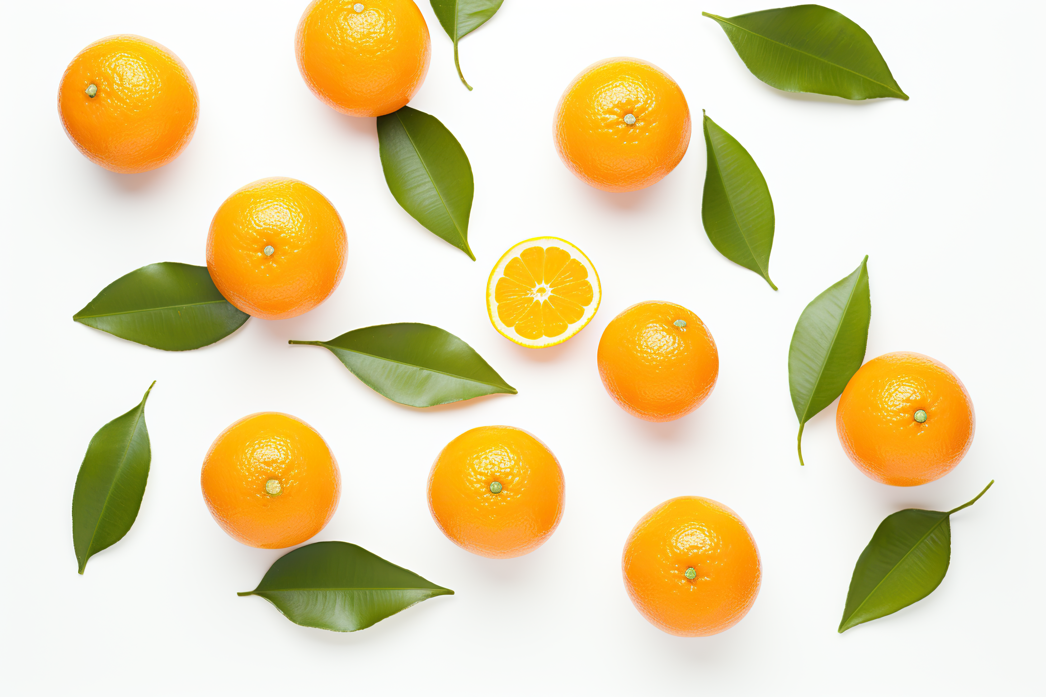 Orange fruit with leaves isolated on white background