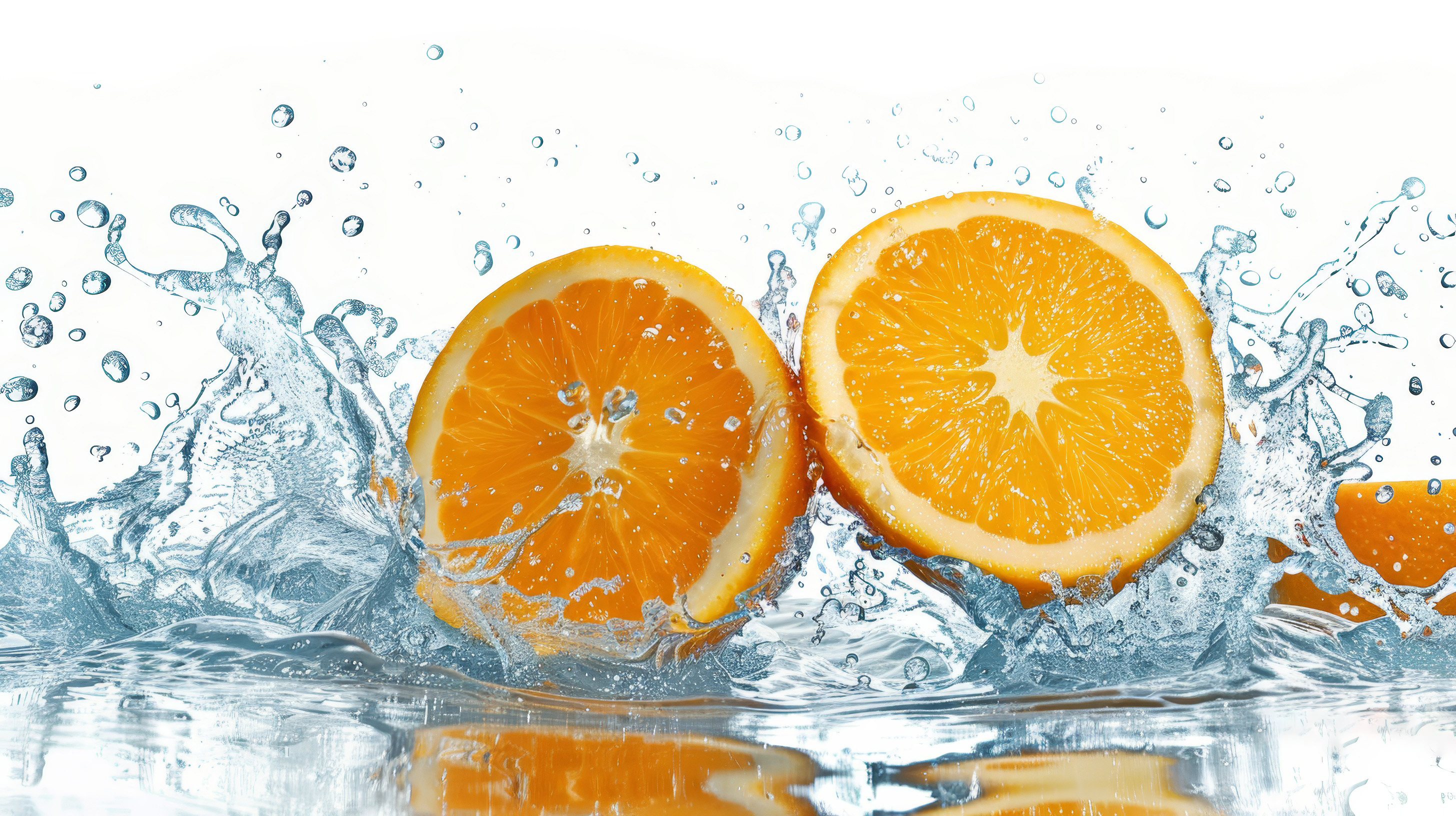 Orange fruit with water splash close up