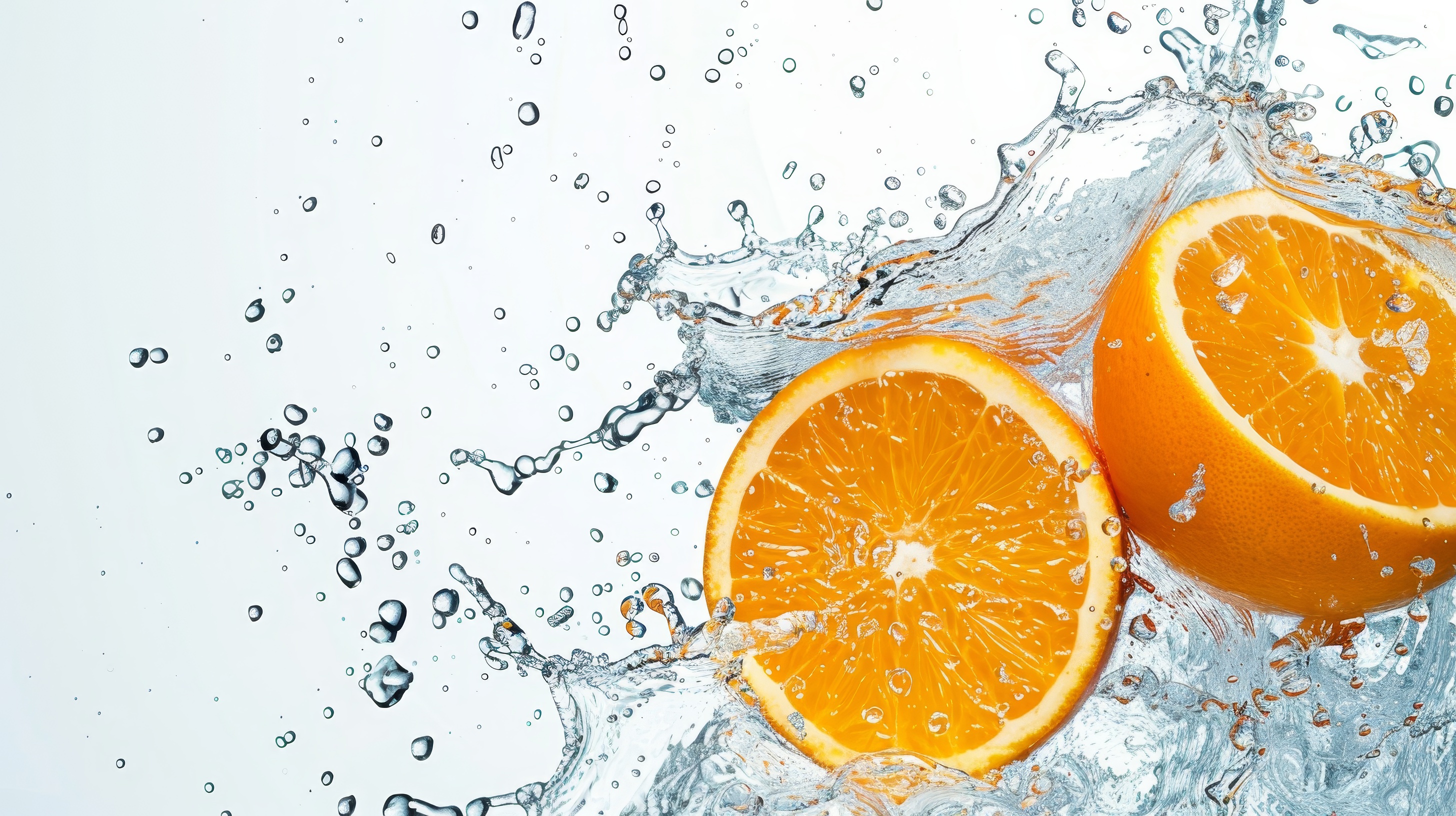 Orange fruit with water splash close up