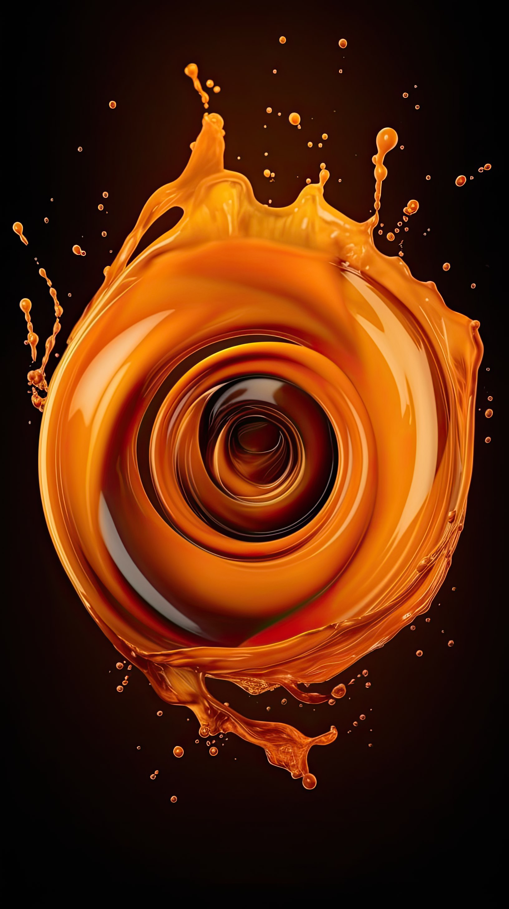 Orange liquid swirling on dark background