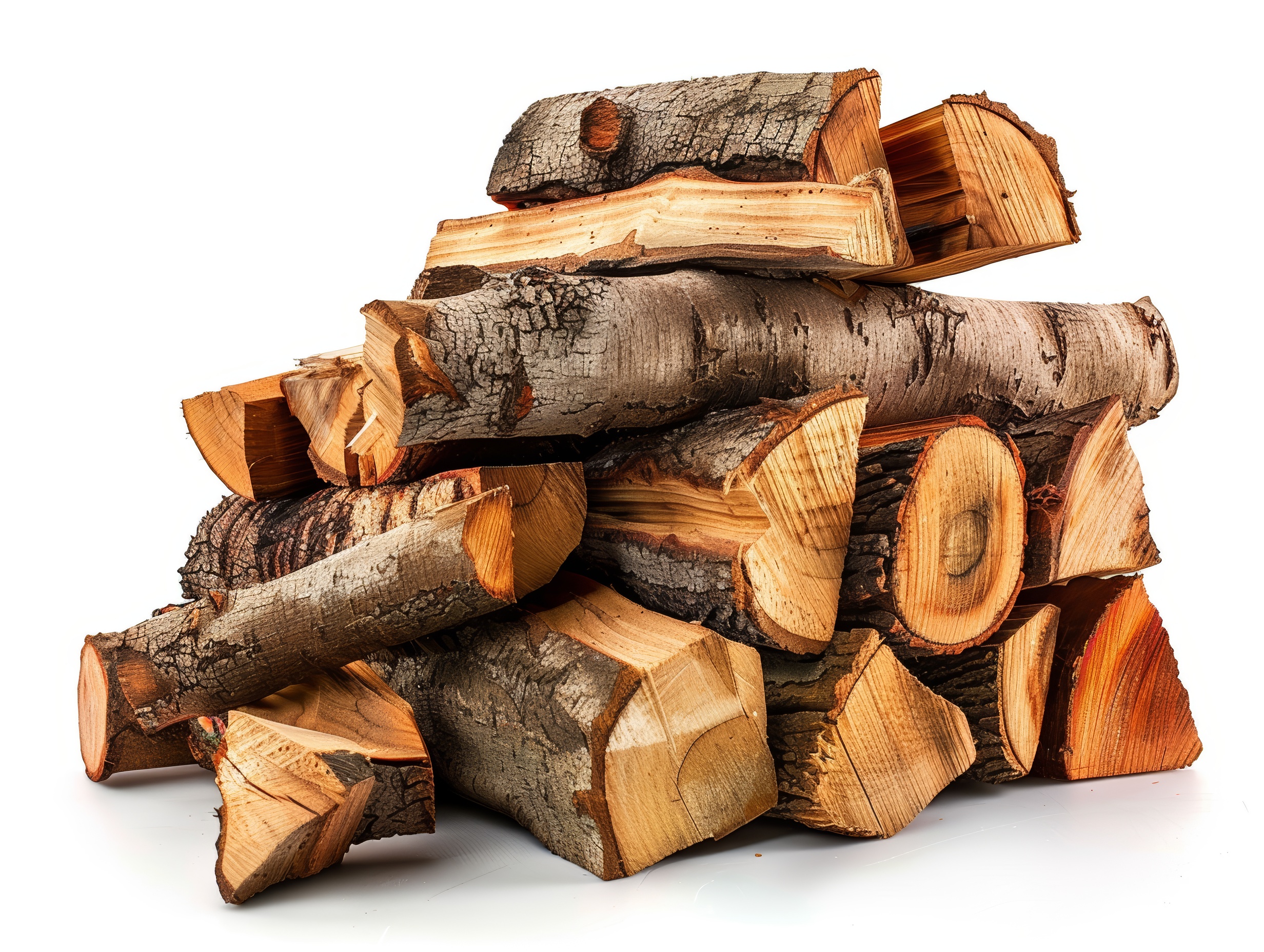 Pile of firewood isolated on a white background