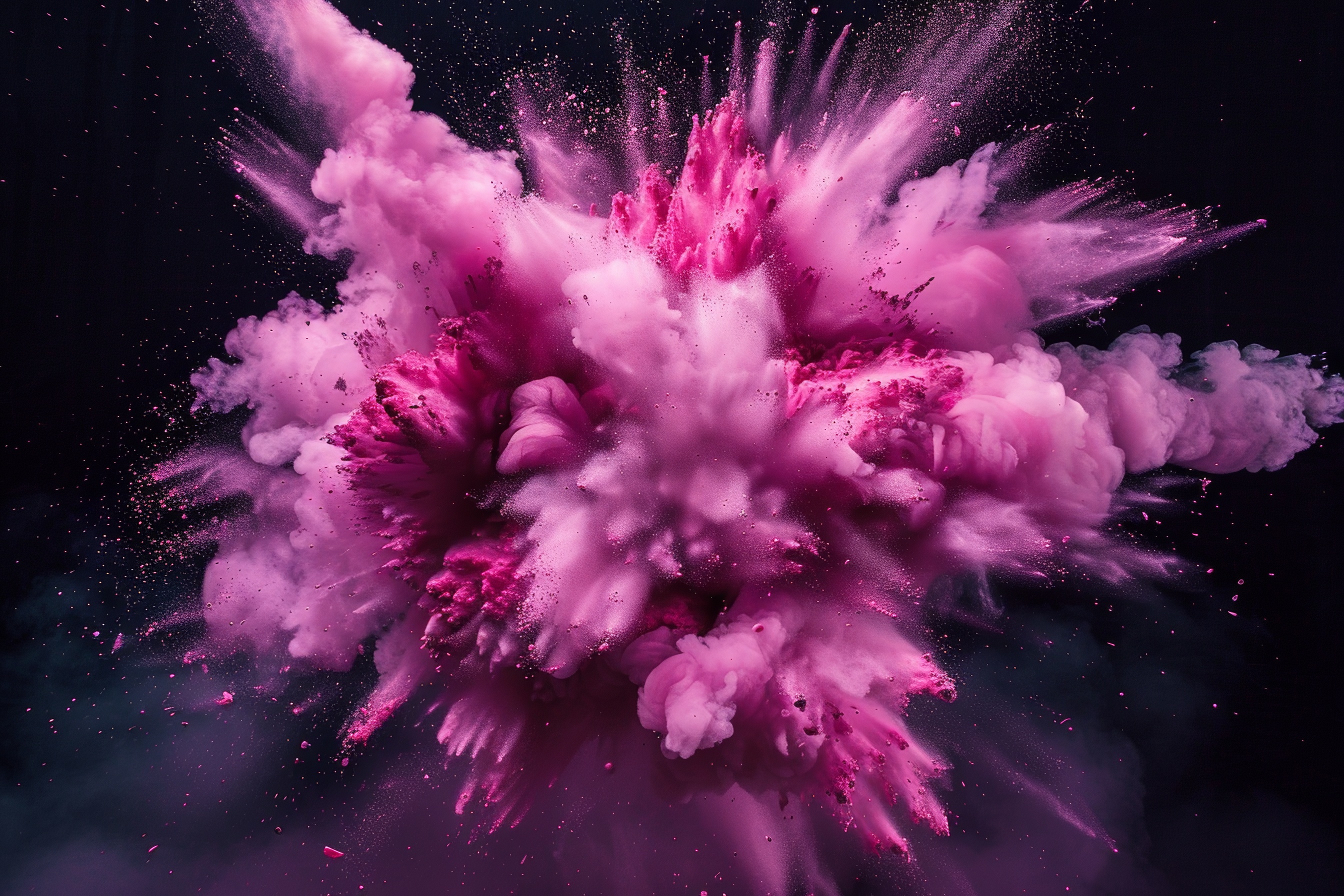 Pink powder explosion on black background