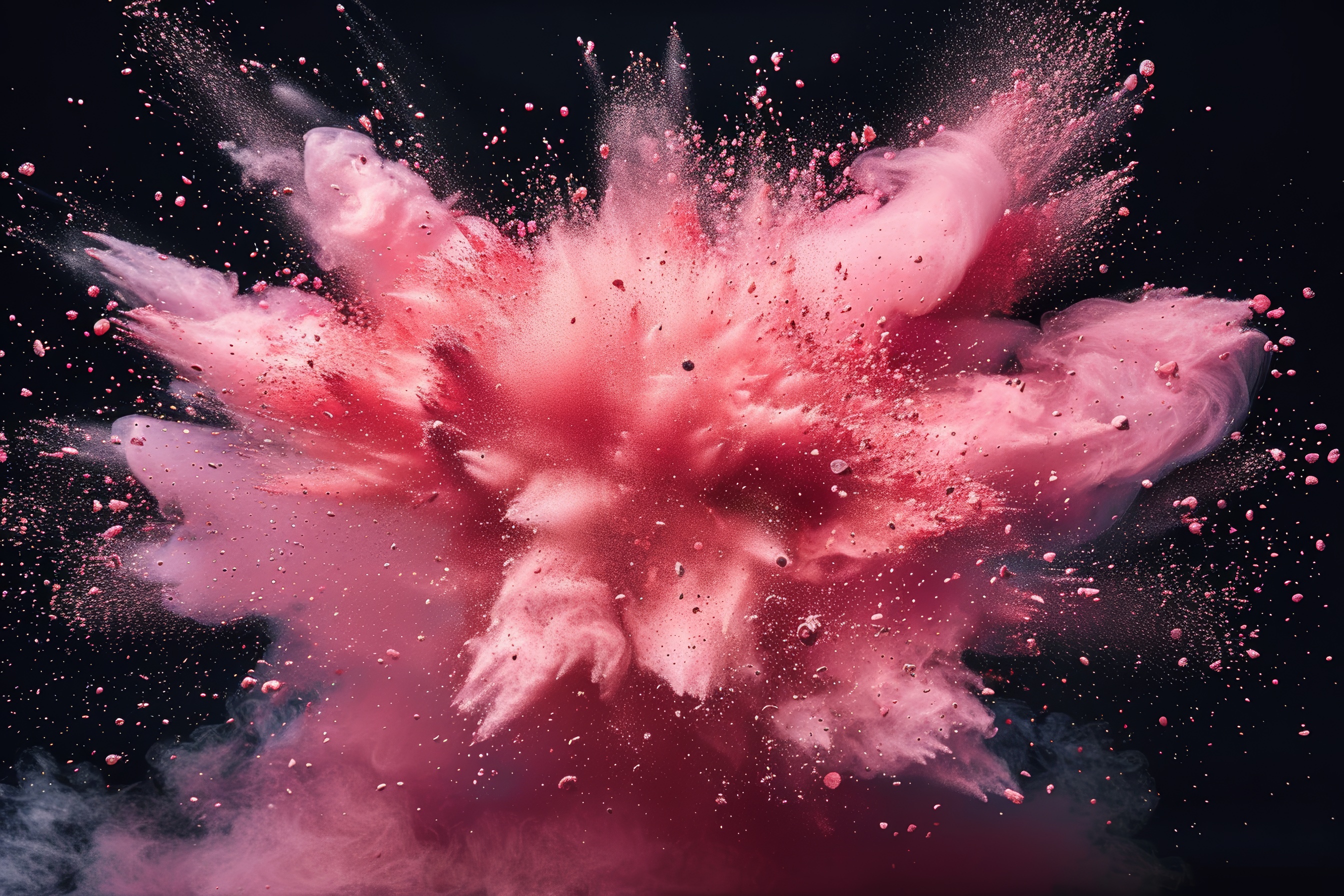 Pink powder explosion on black background