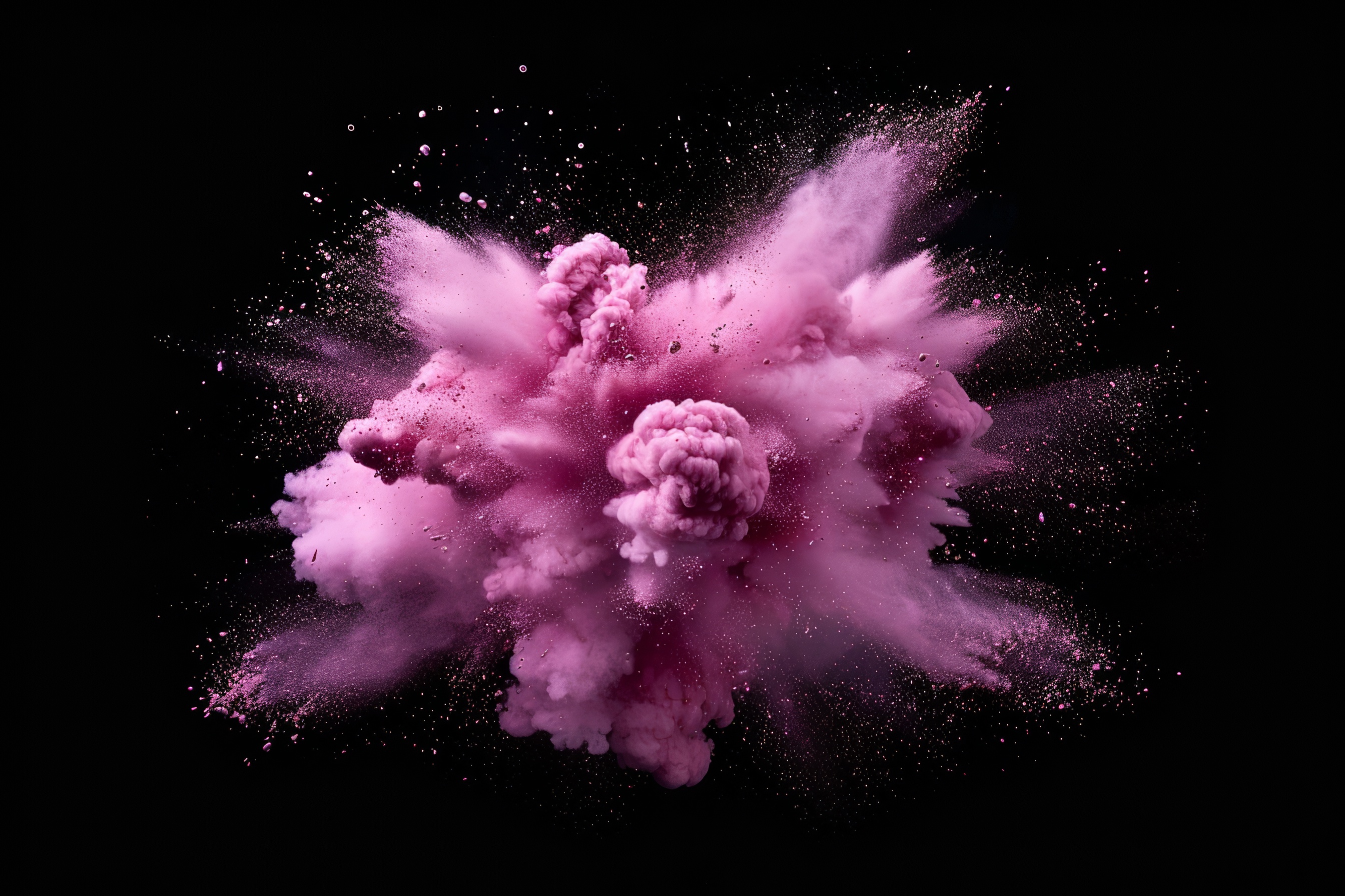 Pink powder explosion on black background