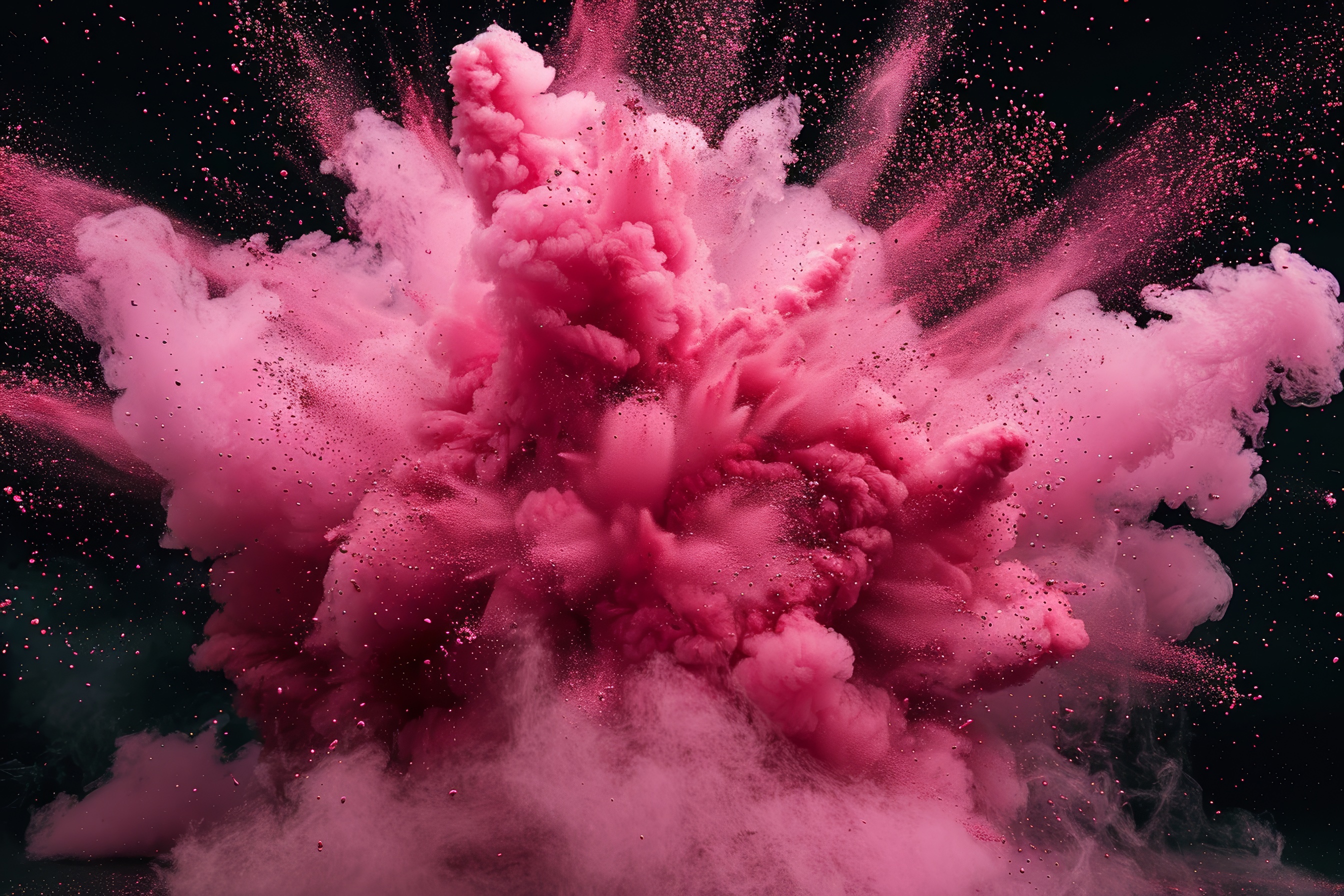 Pink powder explosion on black background