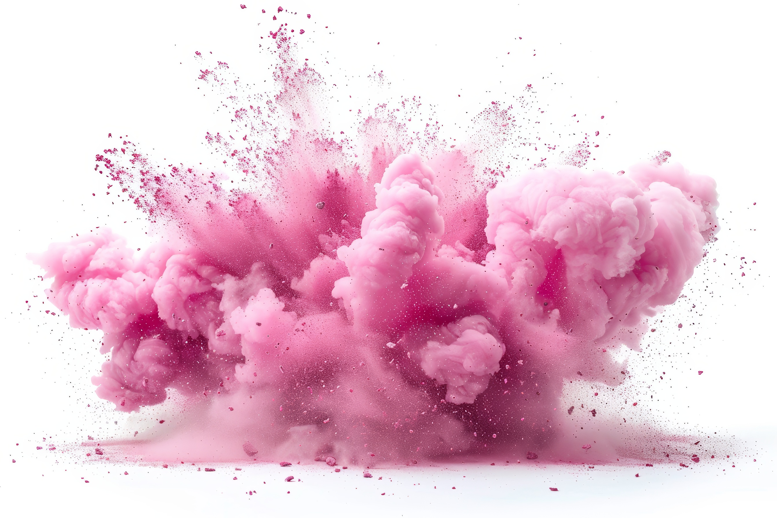 Pink powder explosion on white background