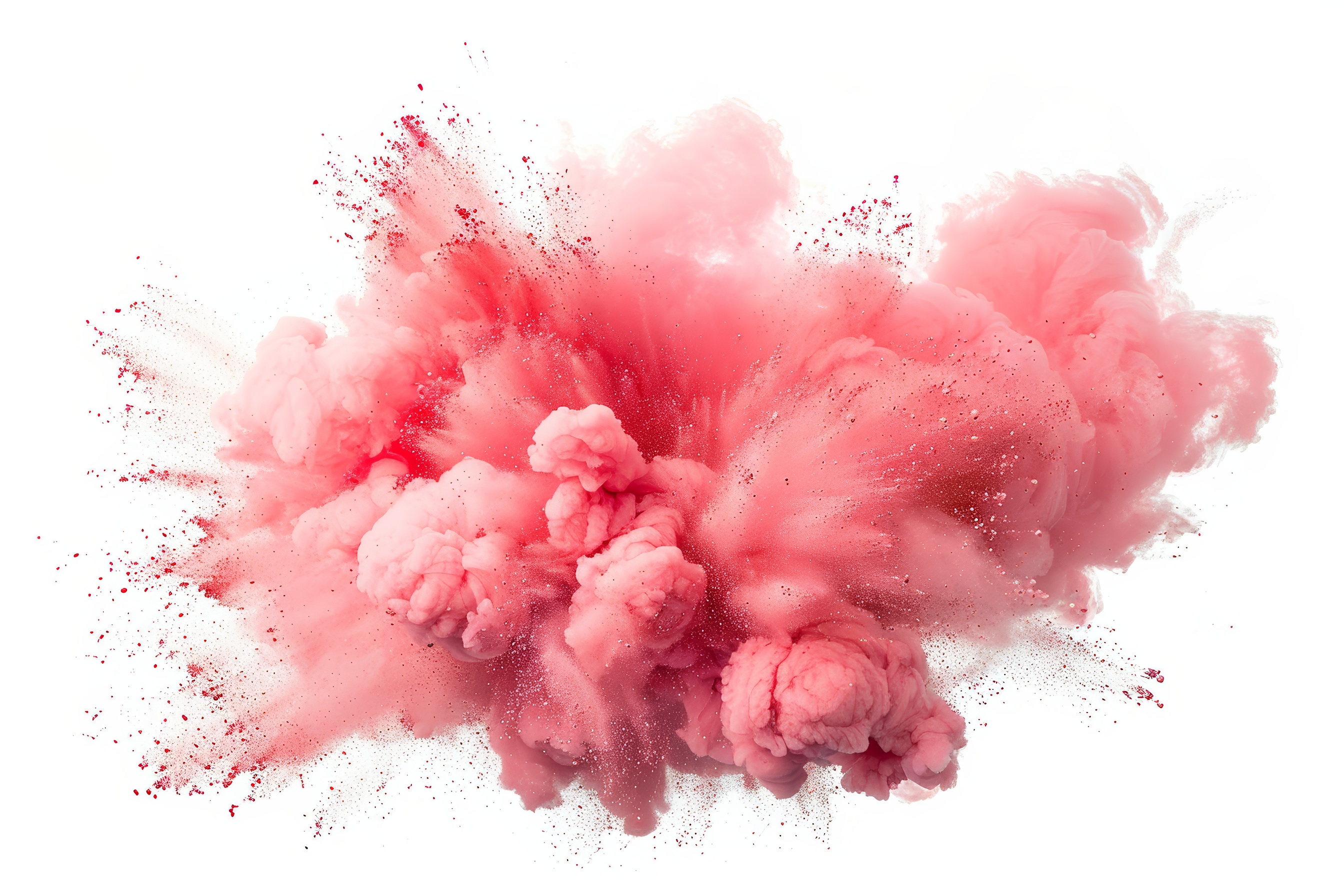 Pink powder explosion on white background