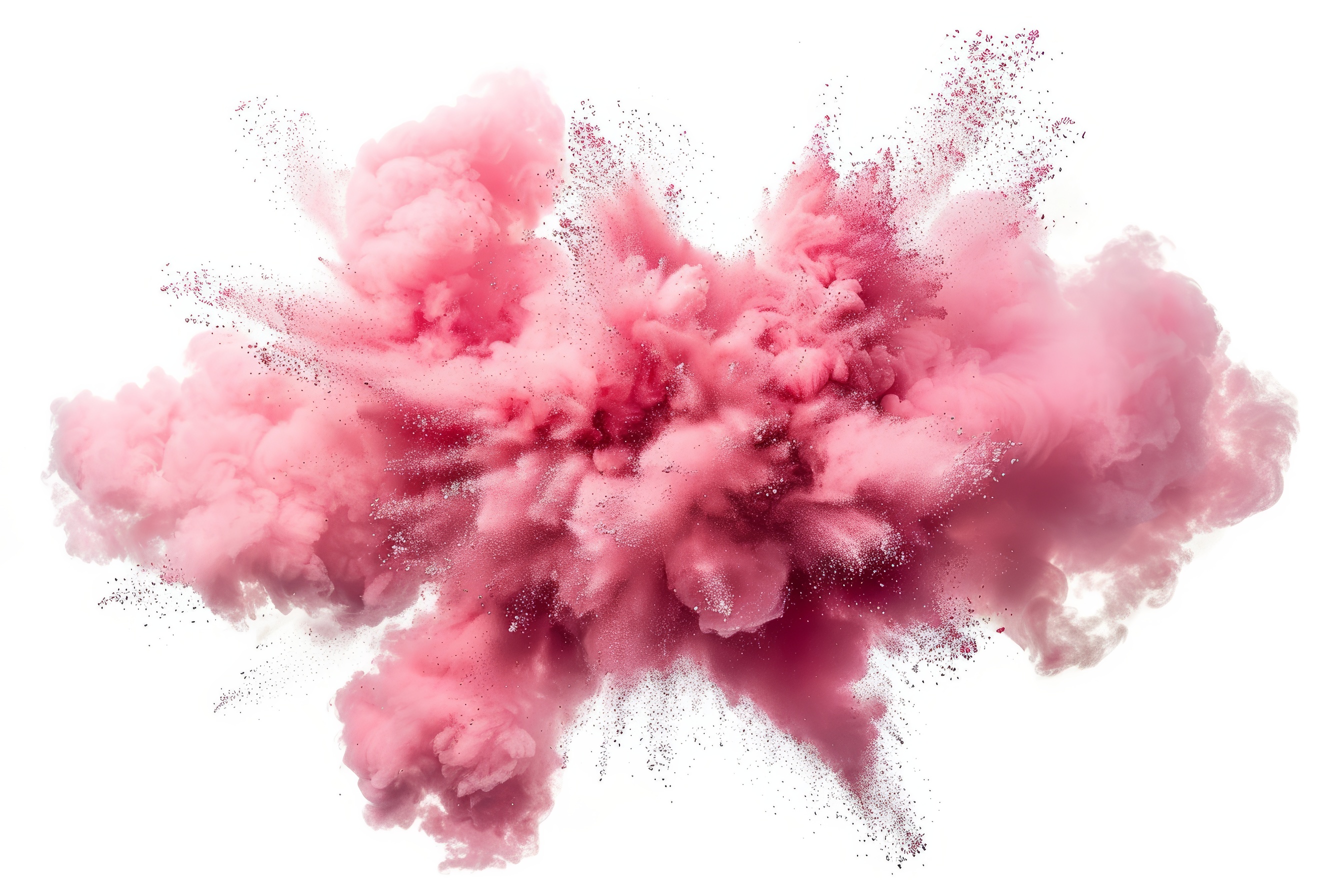 Pink powder explosion on white background