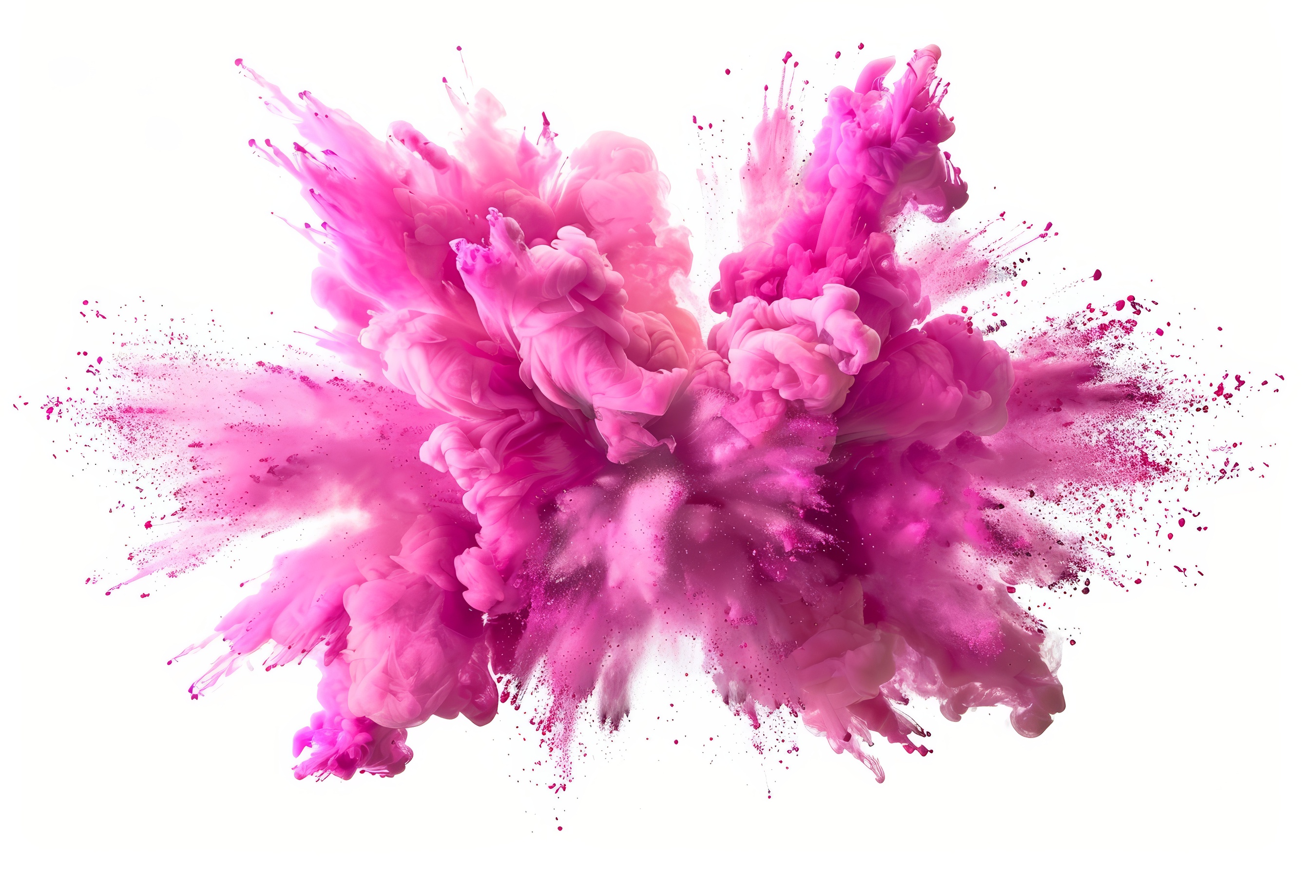 Pink powder explosion on white background