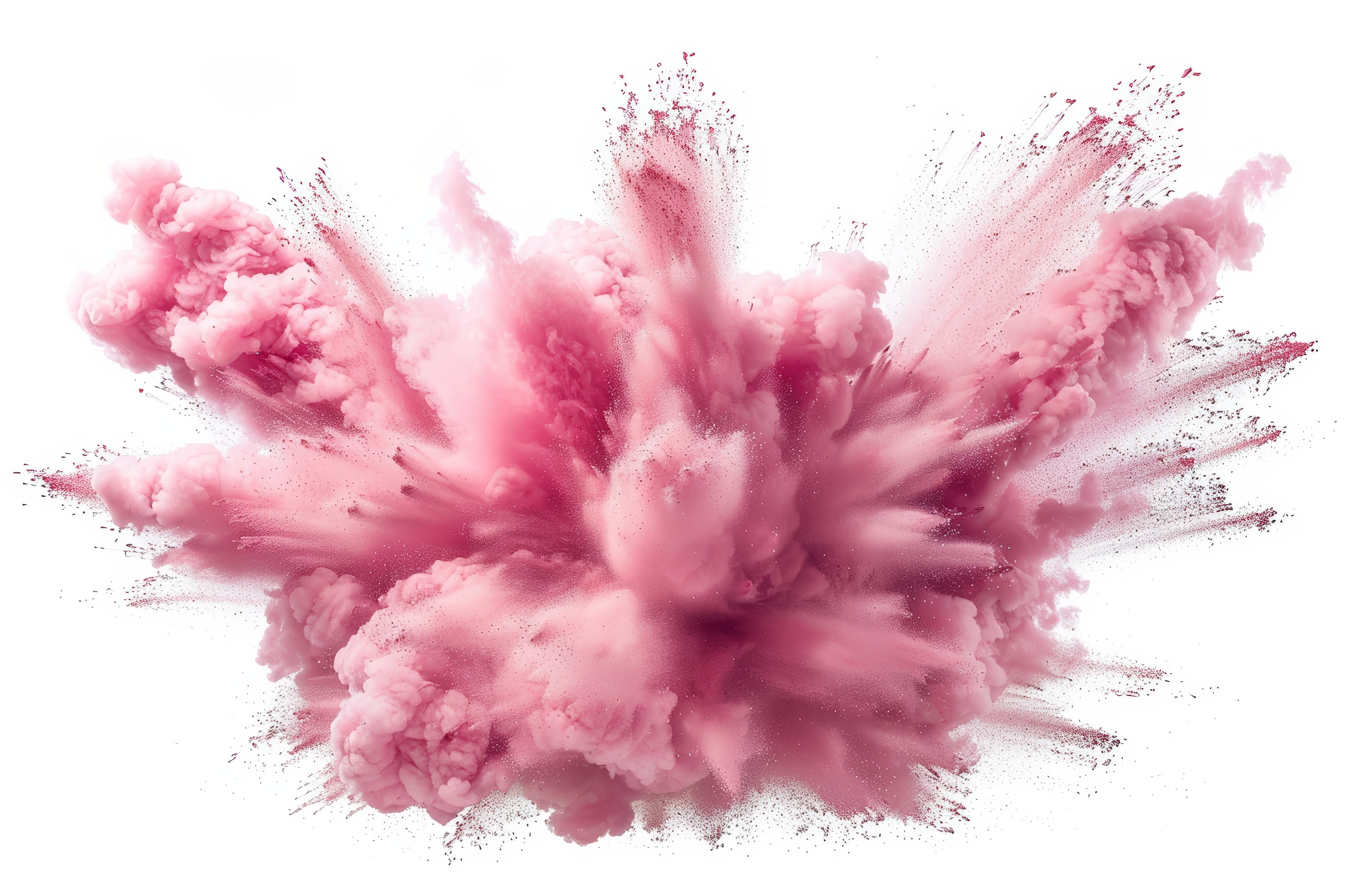 Pink powder explosion on white background