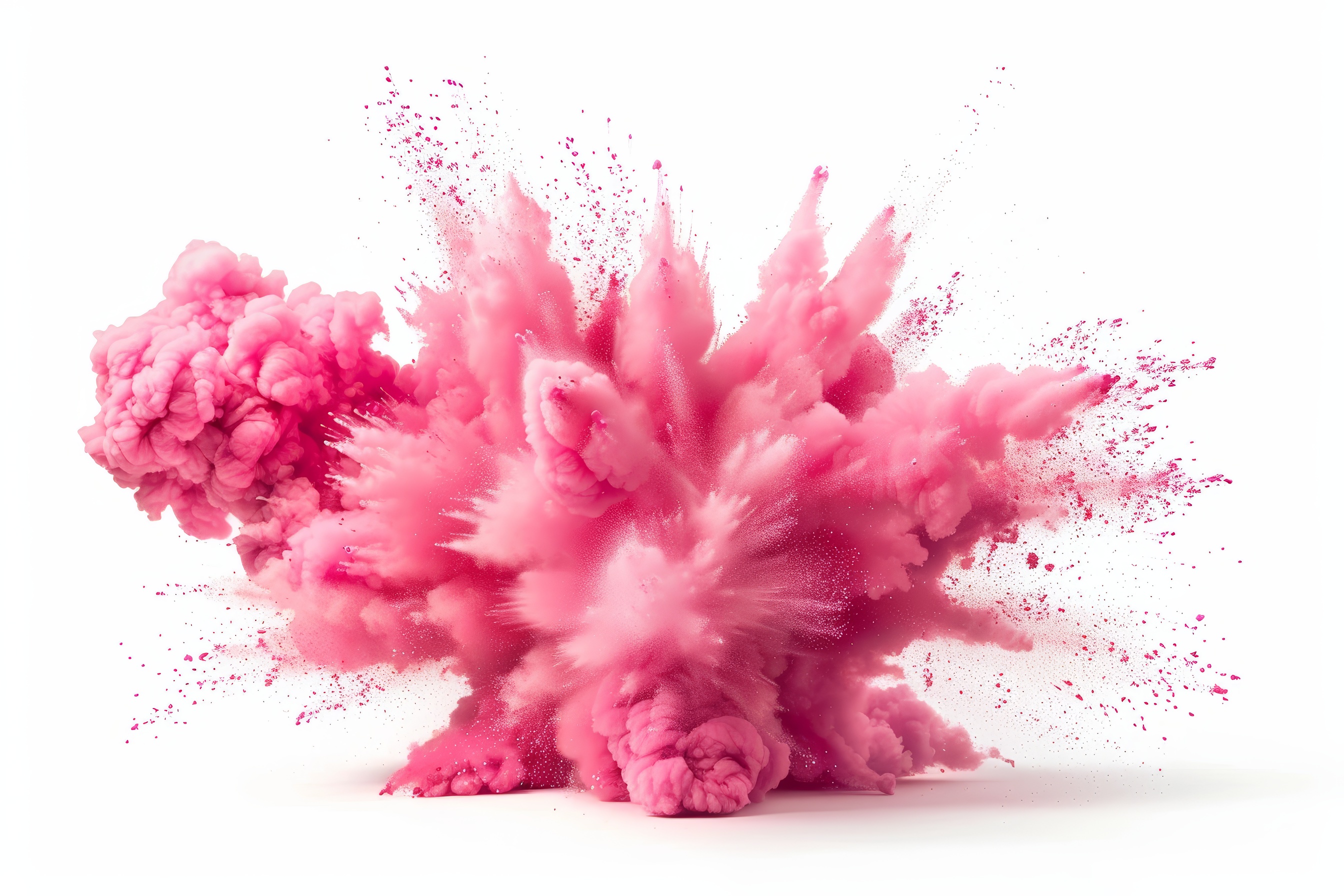 Pink powder explosion on white background