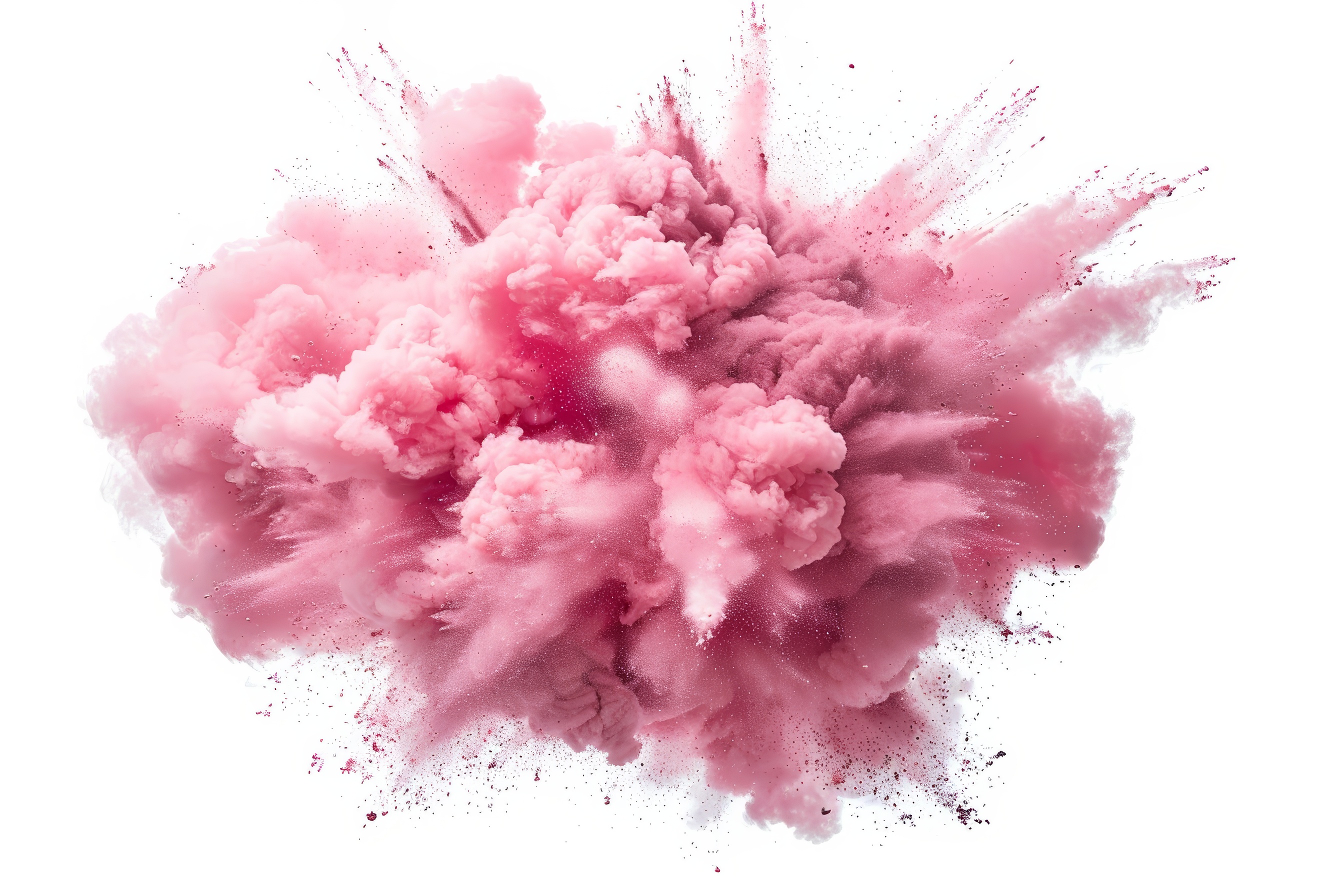 Pink powder explosion on white background