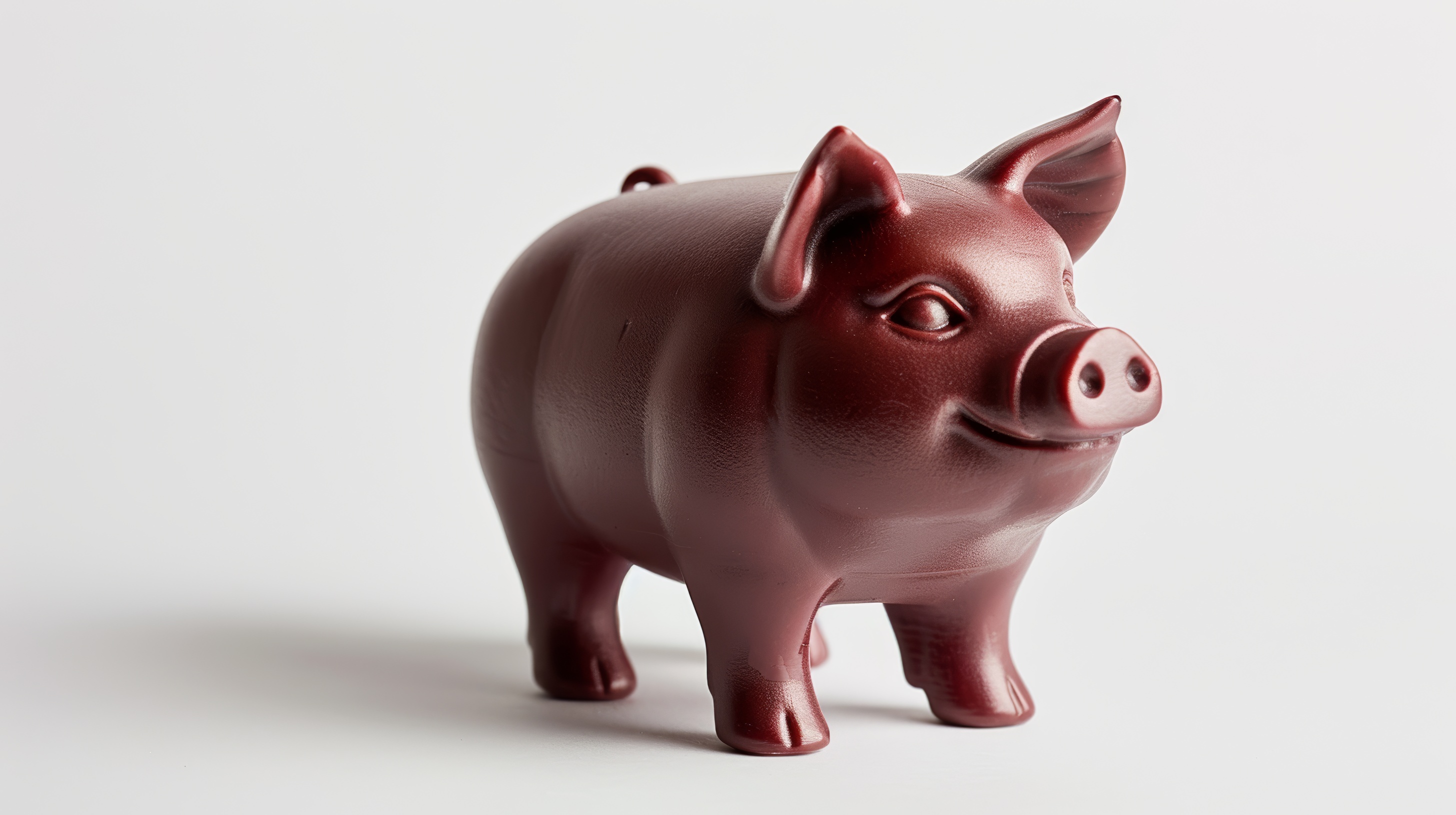 Plastic piggy bank on a white background