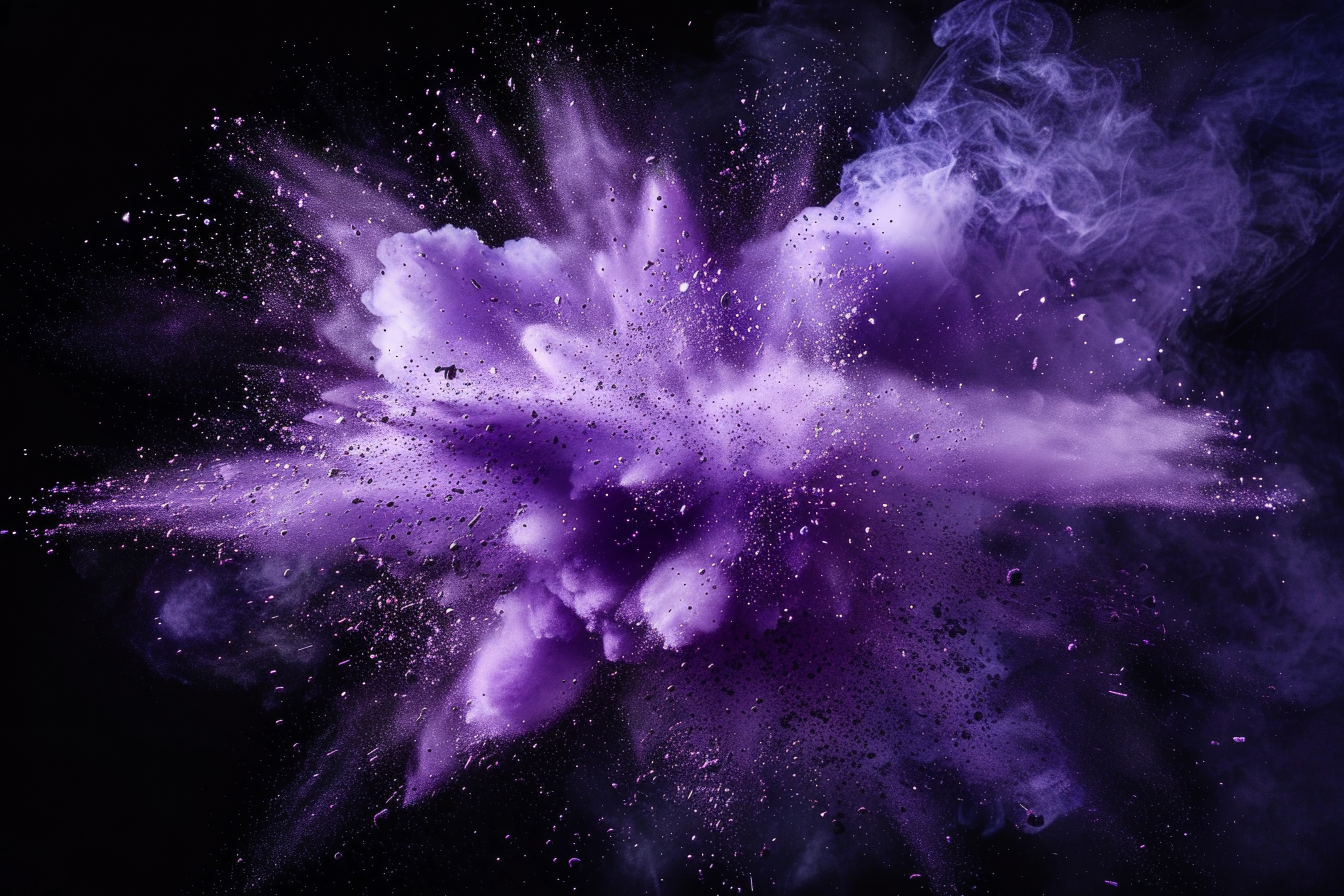 Purple powder explosion on black background