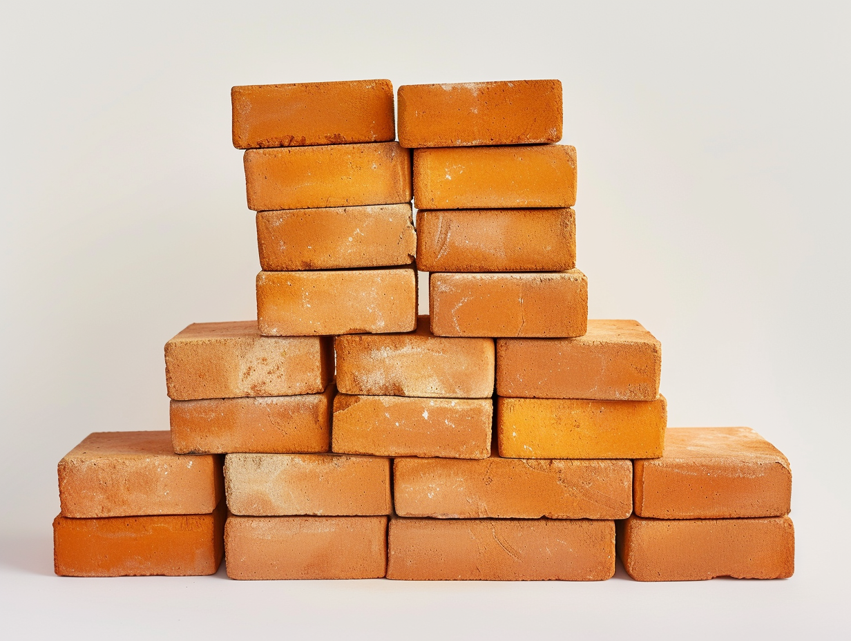 Red bricks isolated on white background