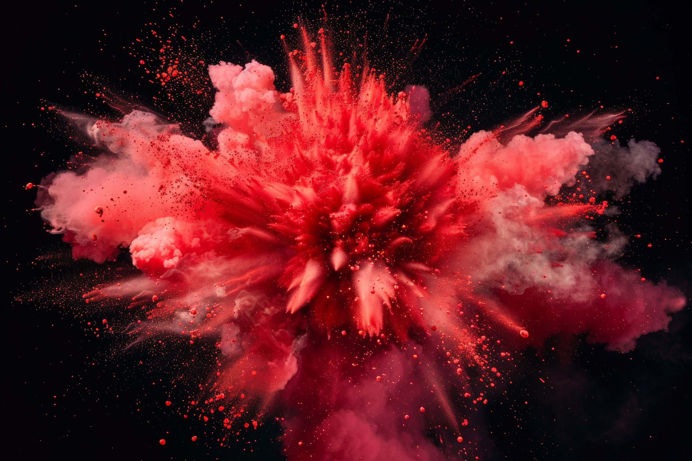 Red powder explosion on black background