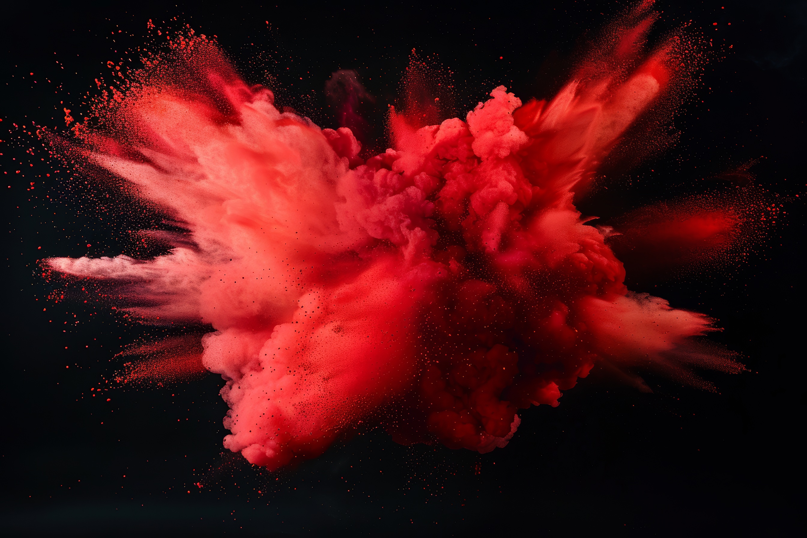 Red powder explosion on black background