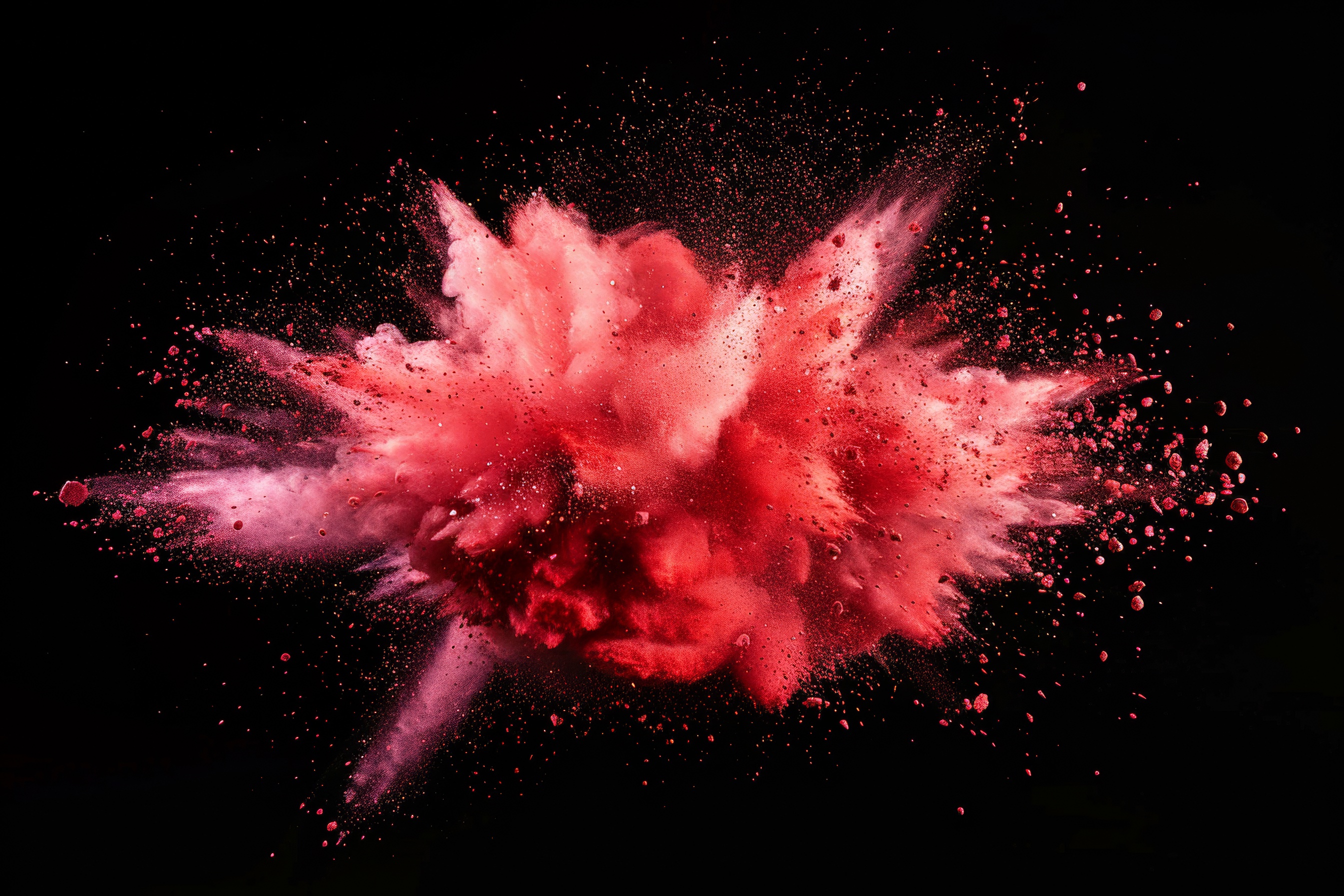 Red powder explosion on black background