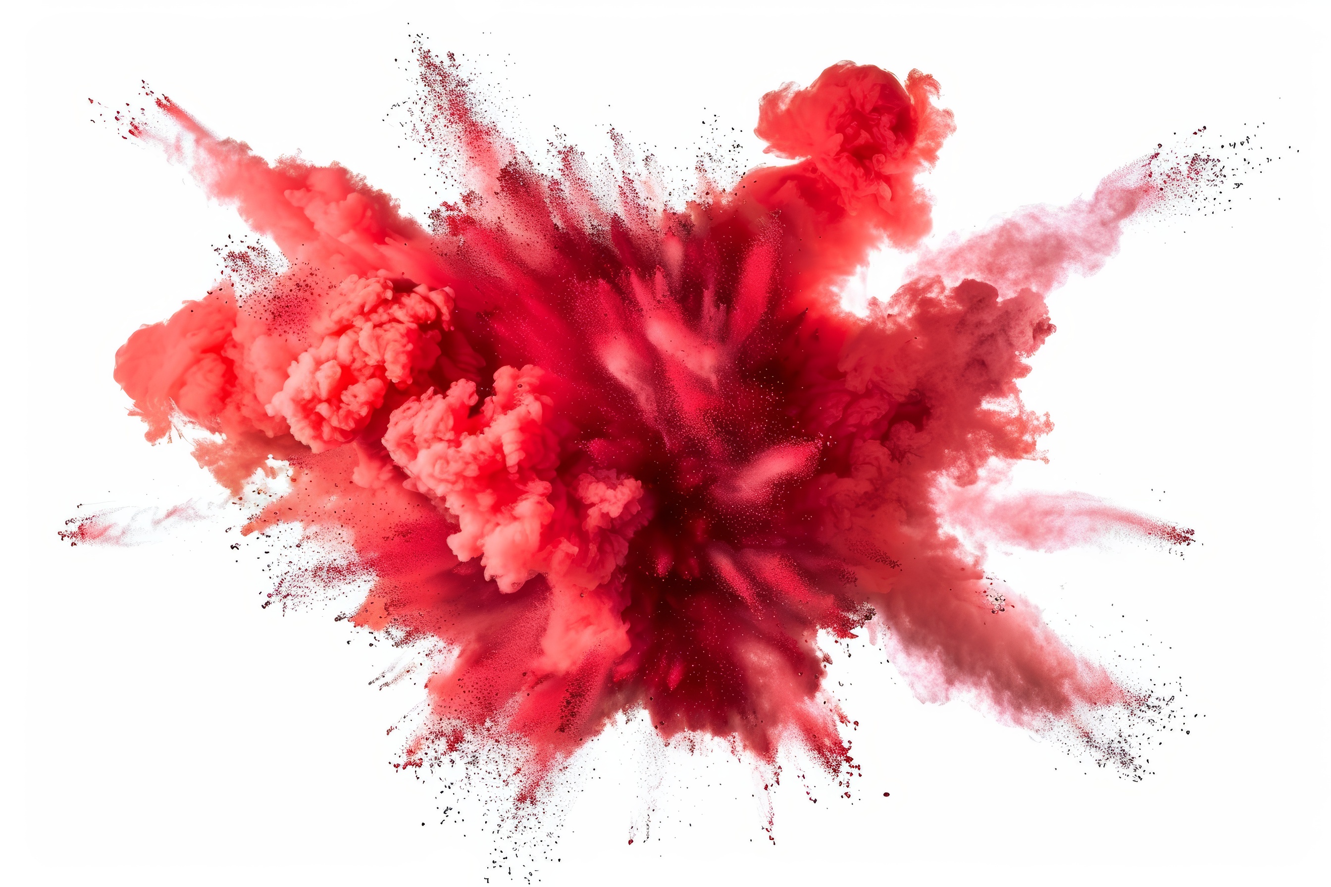 Red powder explosion on white background