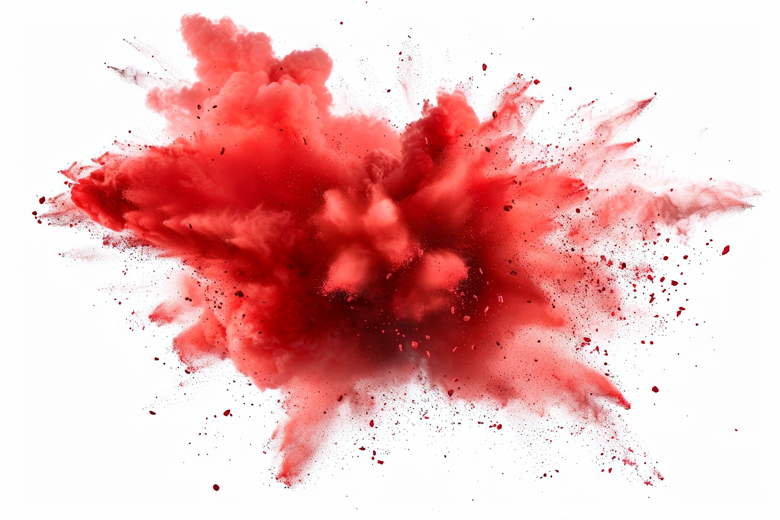 Red powder explosion on white background