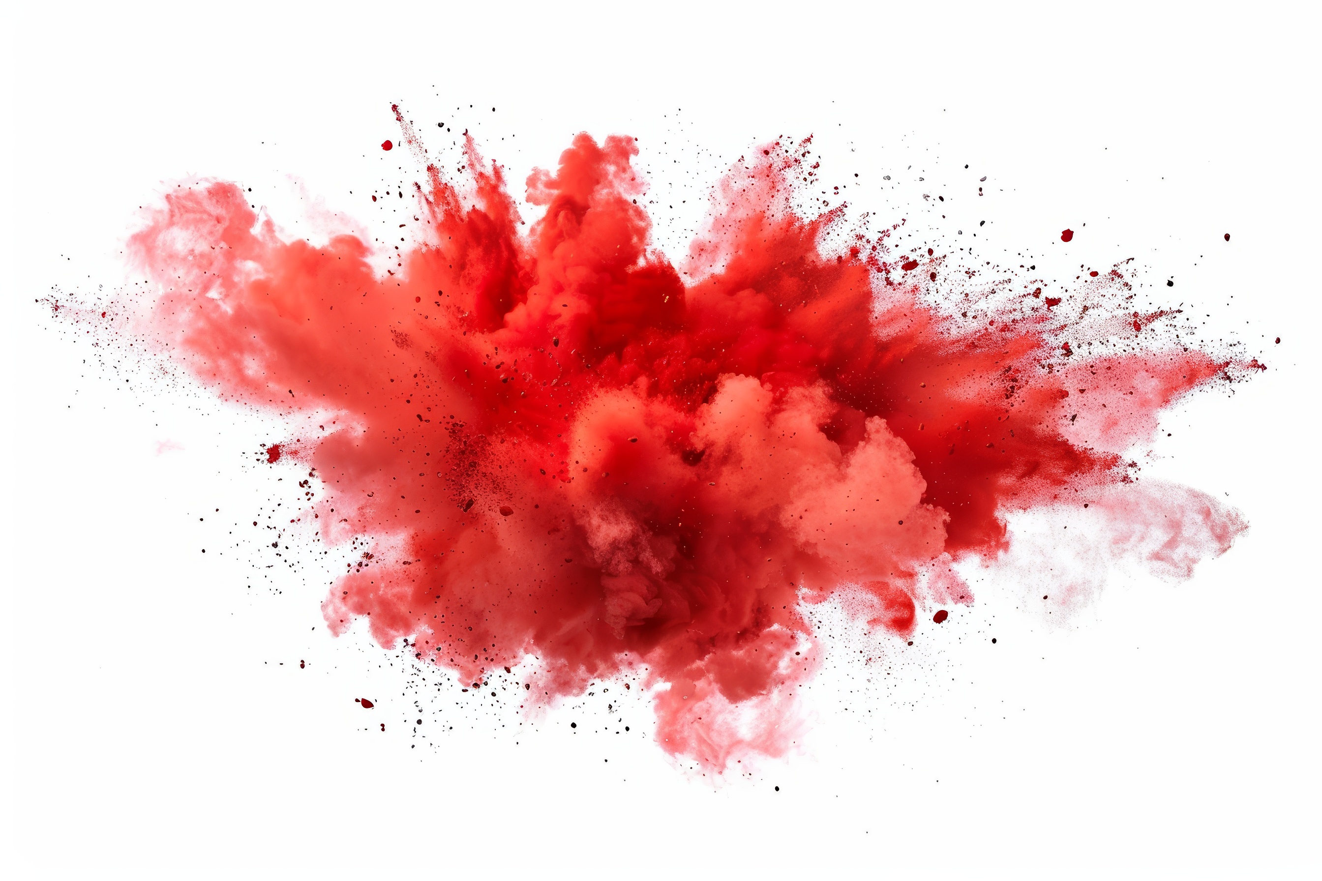 Red powder explosion on white background