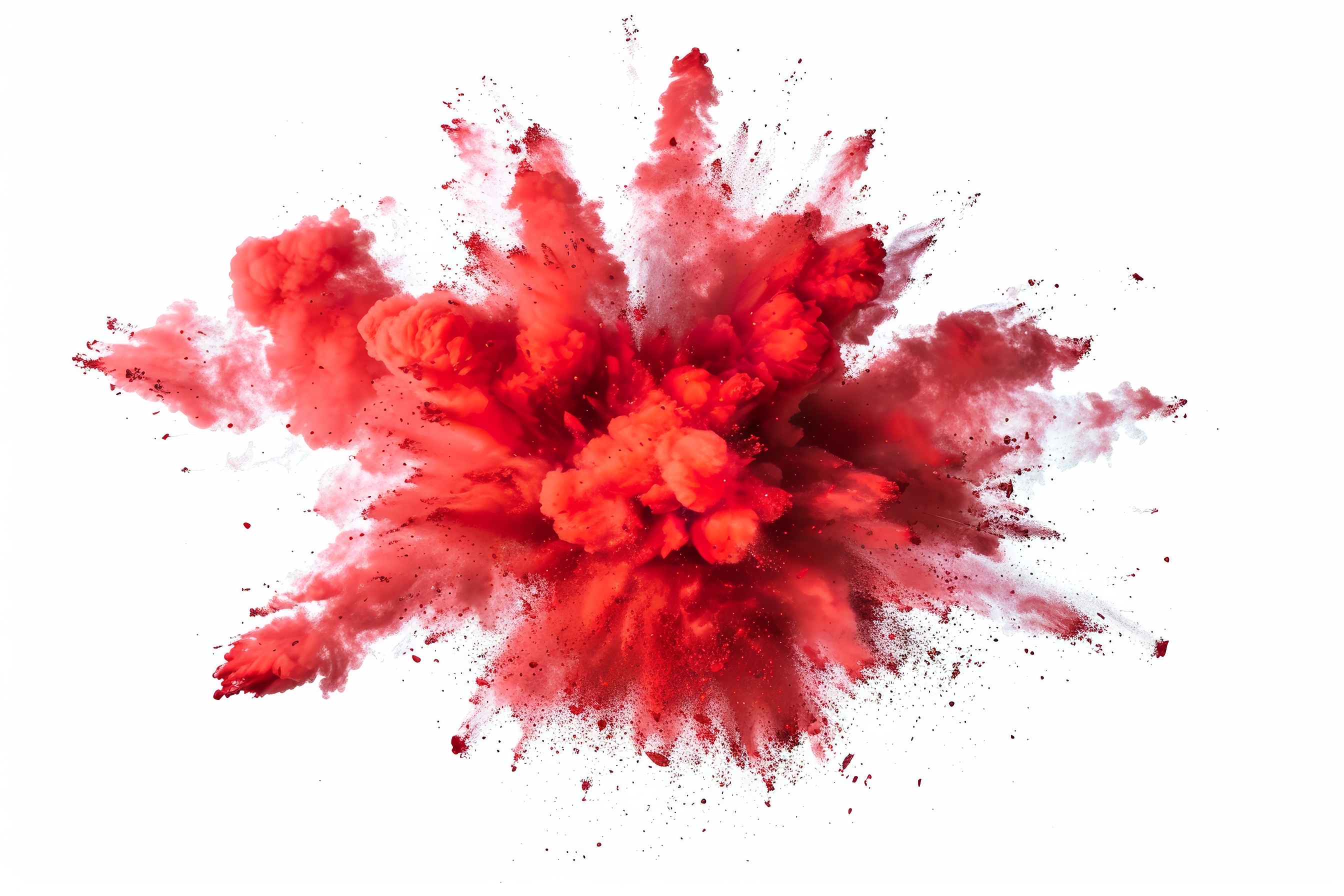 Red powder explosion on white background