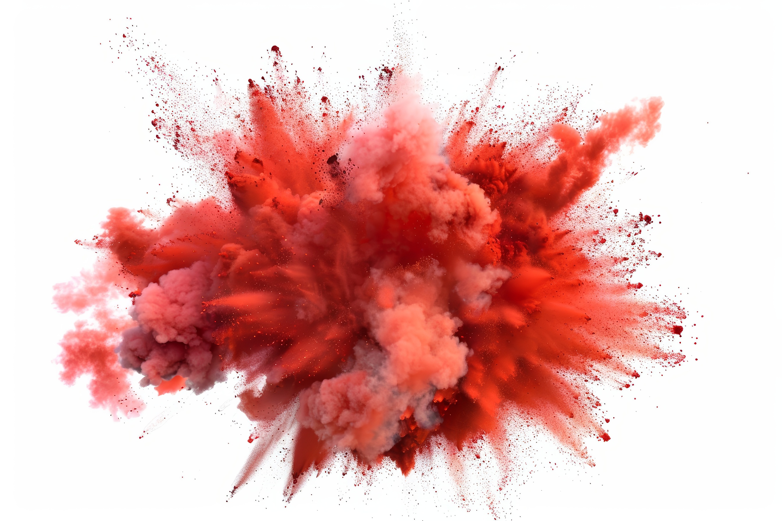 Red powder explosion on white background