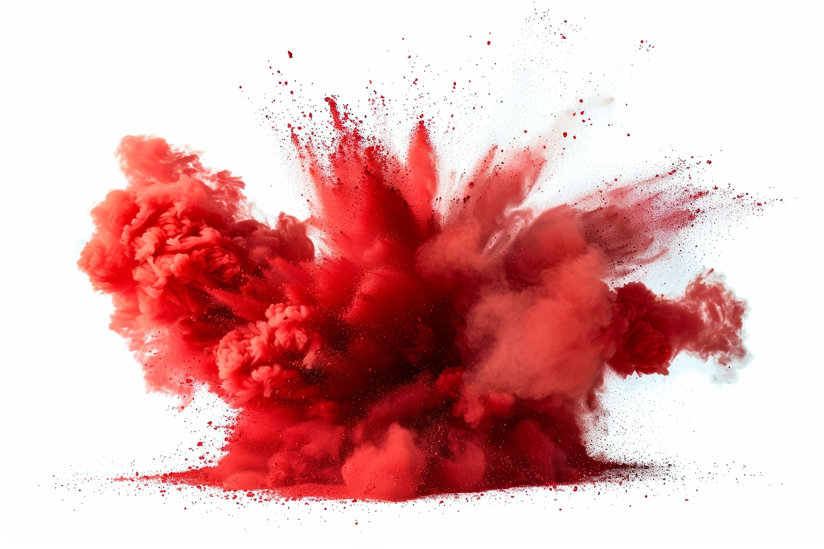 Red powder explosion on white background