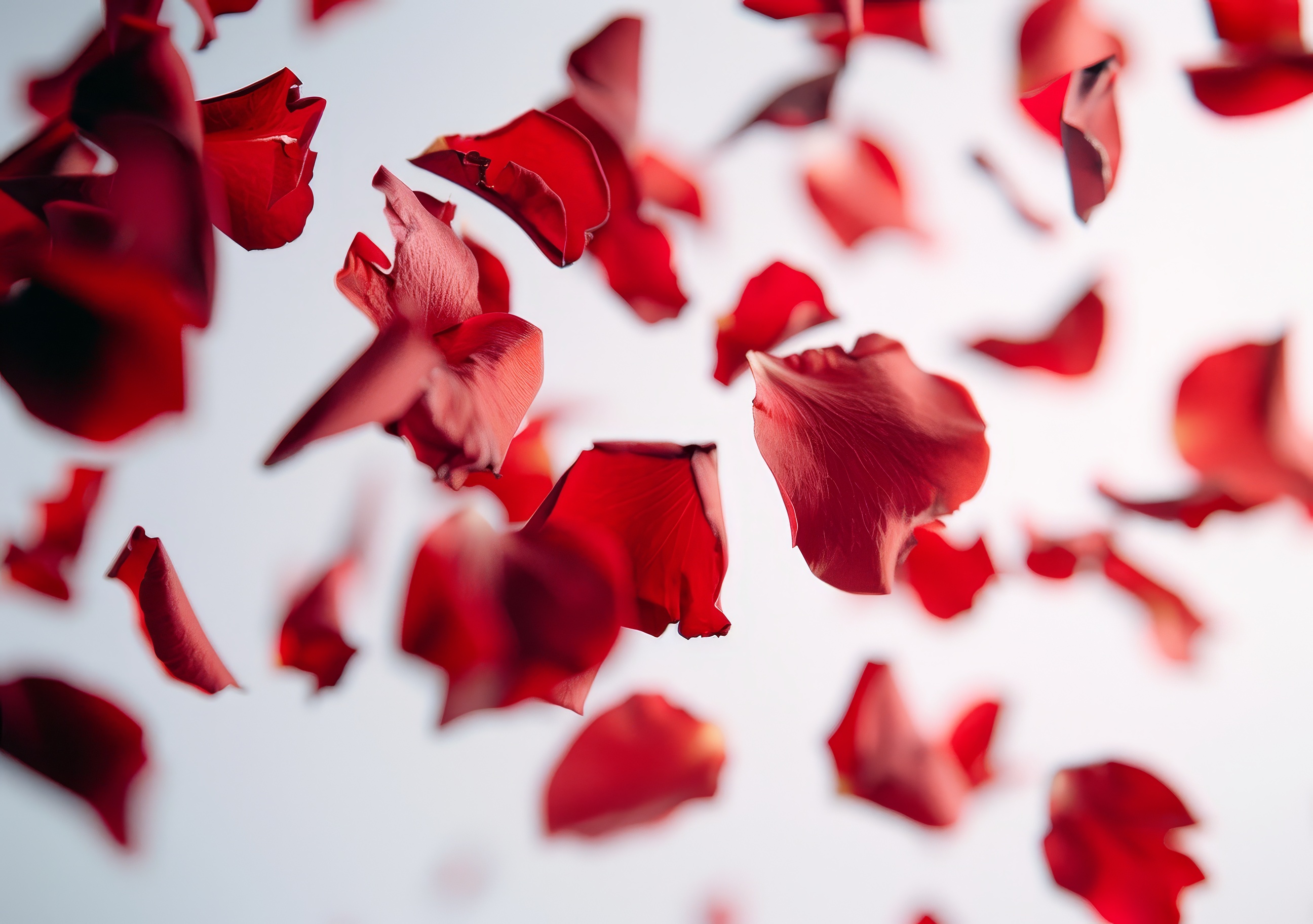 Red rose petals on white background,Valentines day concept.