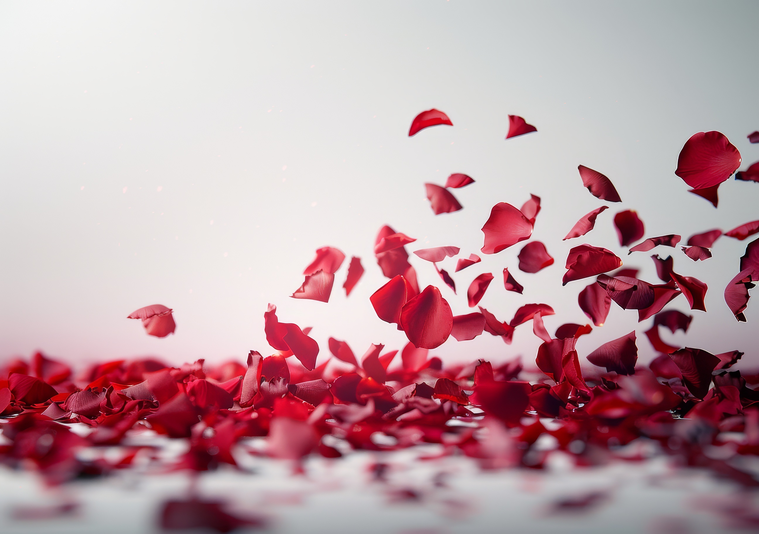 Red rose petals on white background,Valentines day concept.