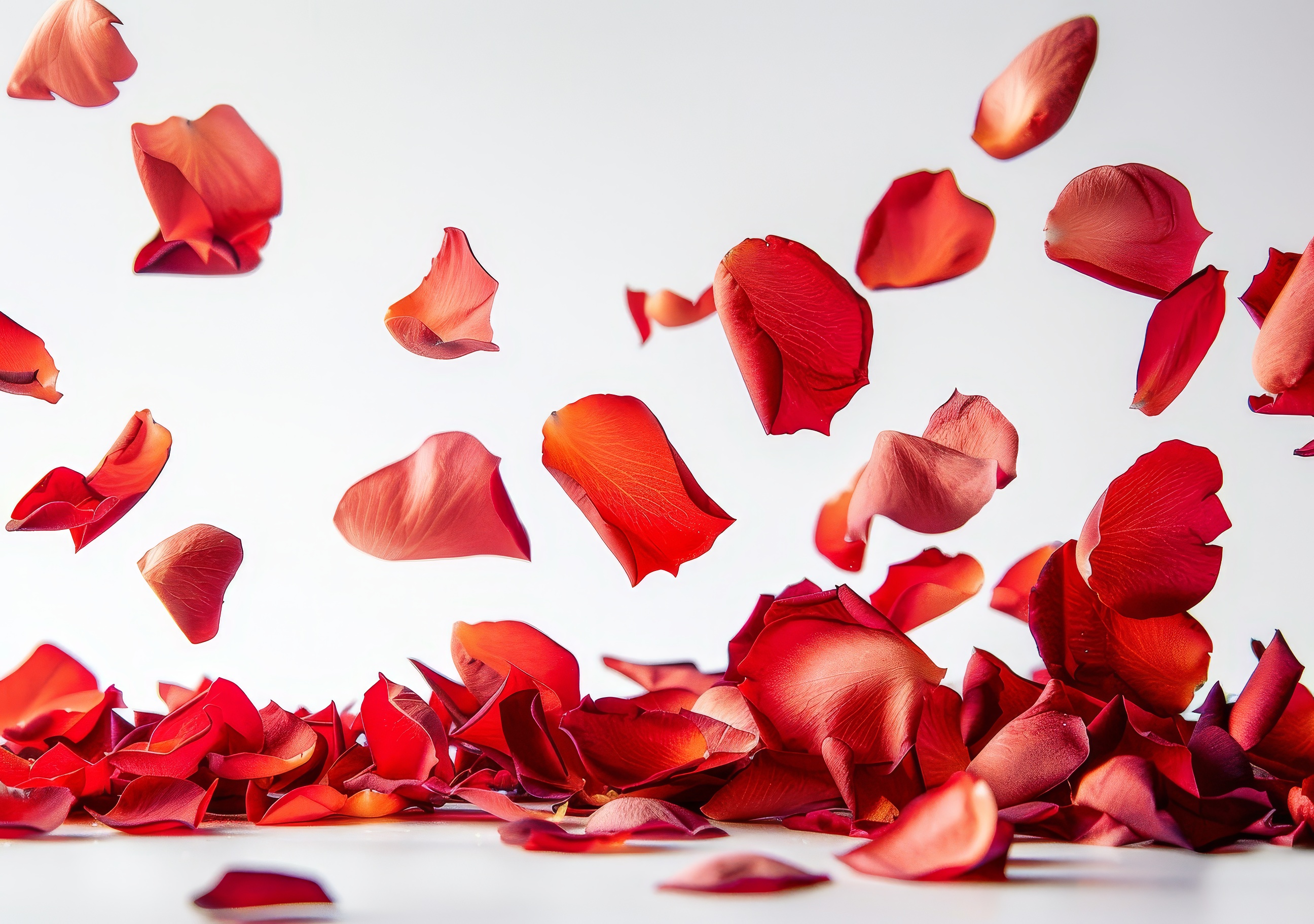 Red rose petals on white background,Valentines day concept.