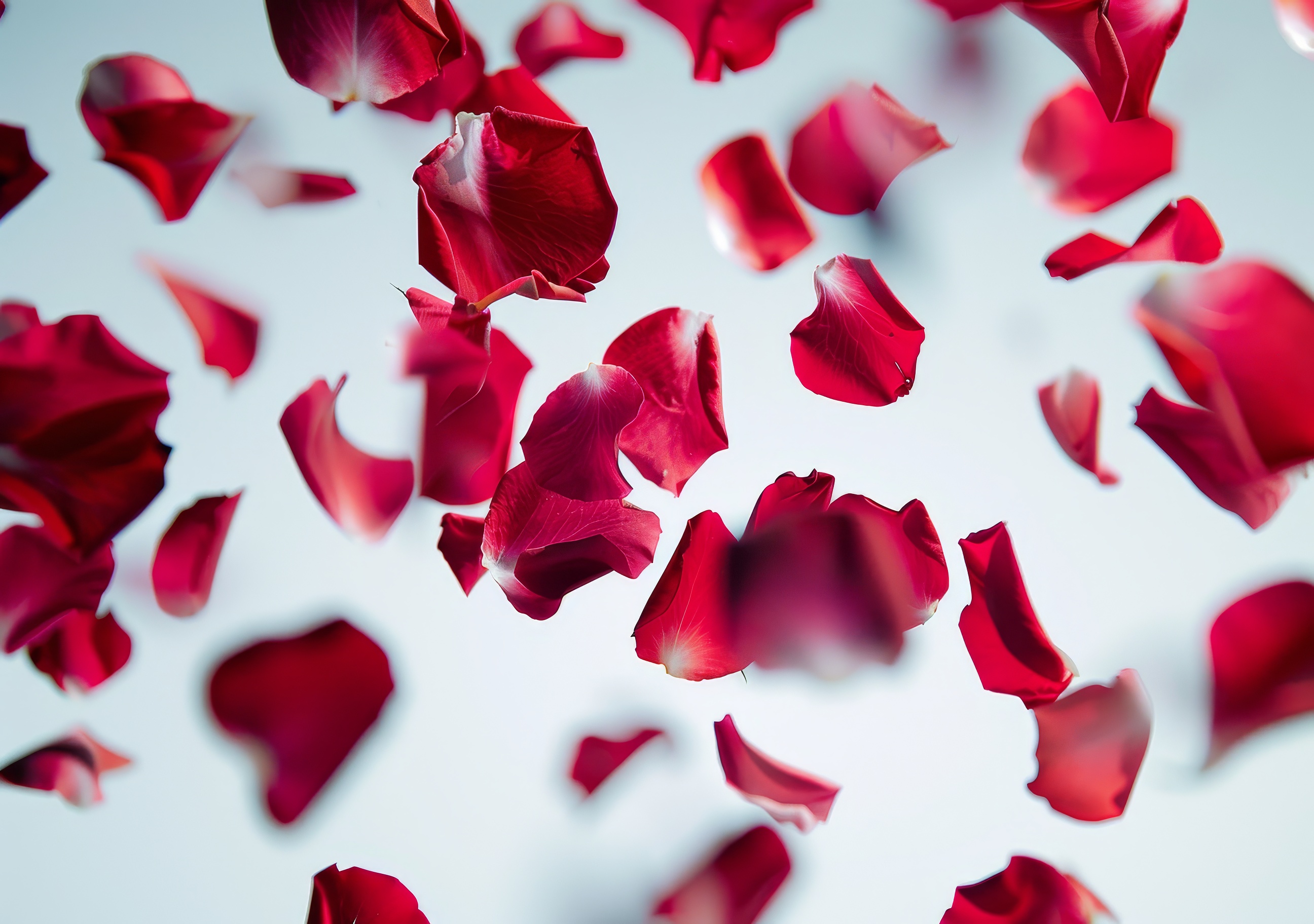 Red rose petals on white background,Valentines day concept.