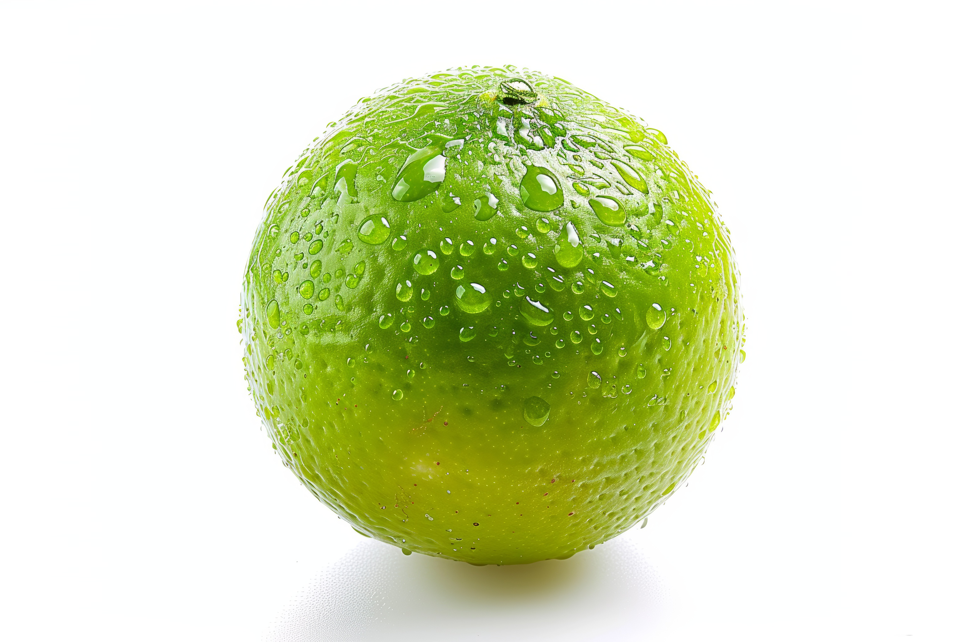 Ripe lime with water drops isolation on white background