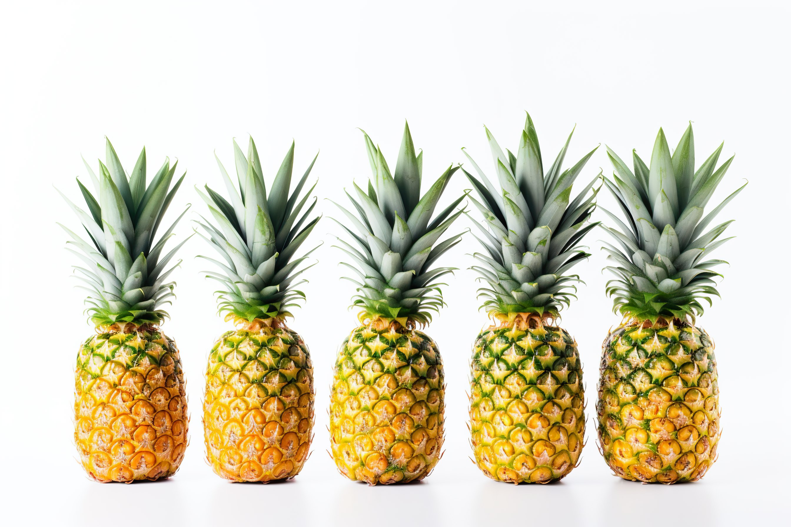 Ripe whole pineapples isolated on white background